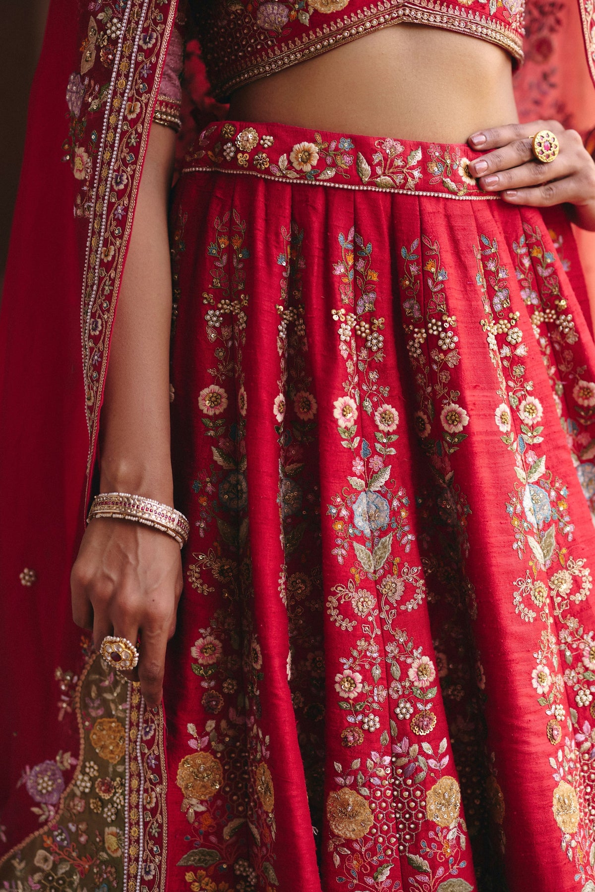 Red Booti Lehenga Set