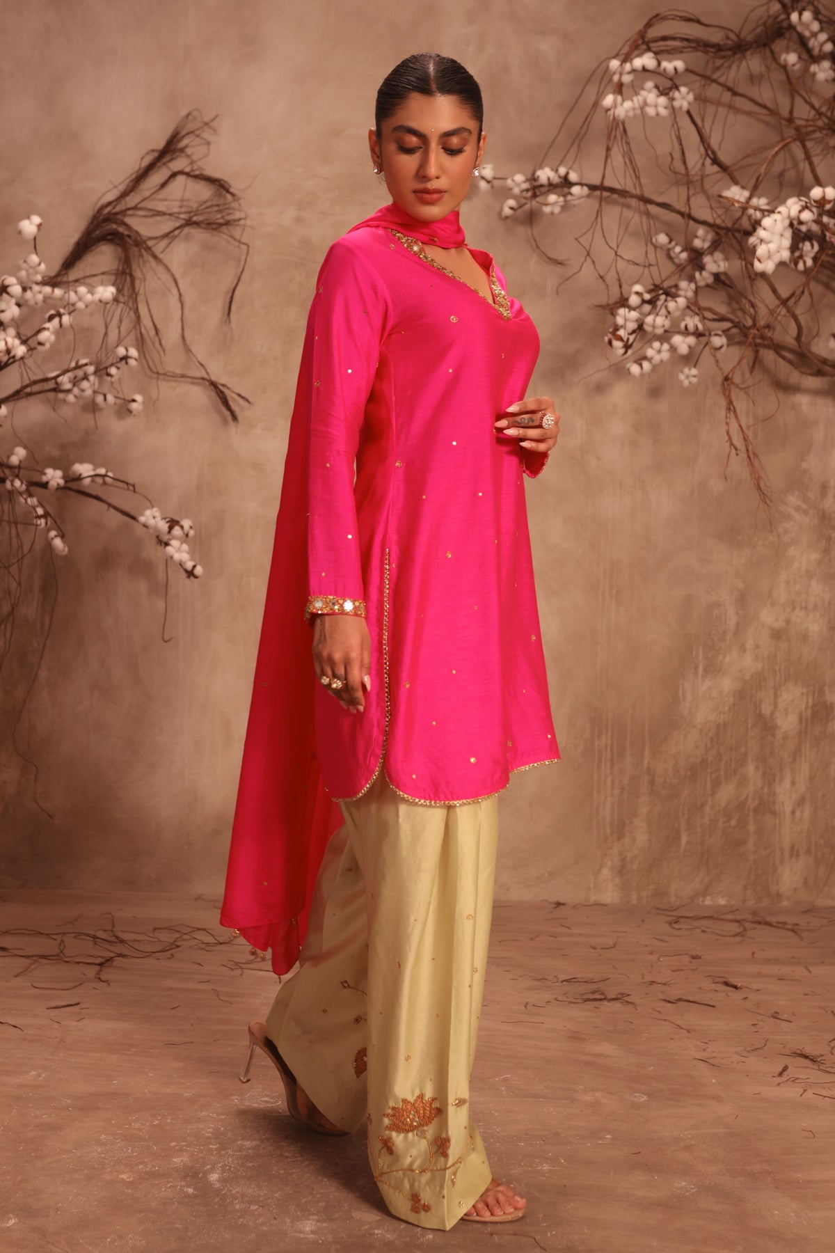 Hot Pink Jaal Kurta Set