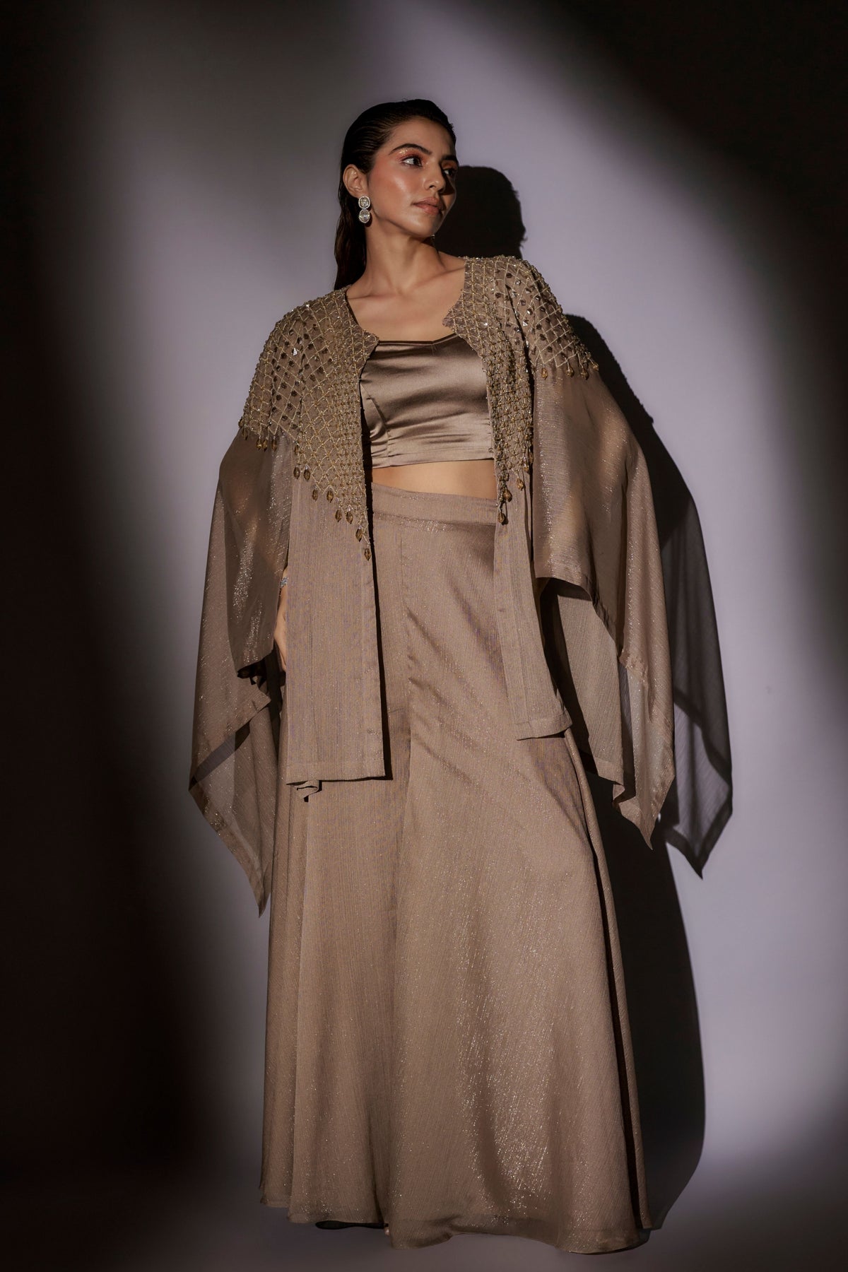 Coffee Embroidered Sharara Set
