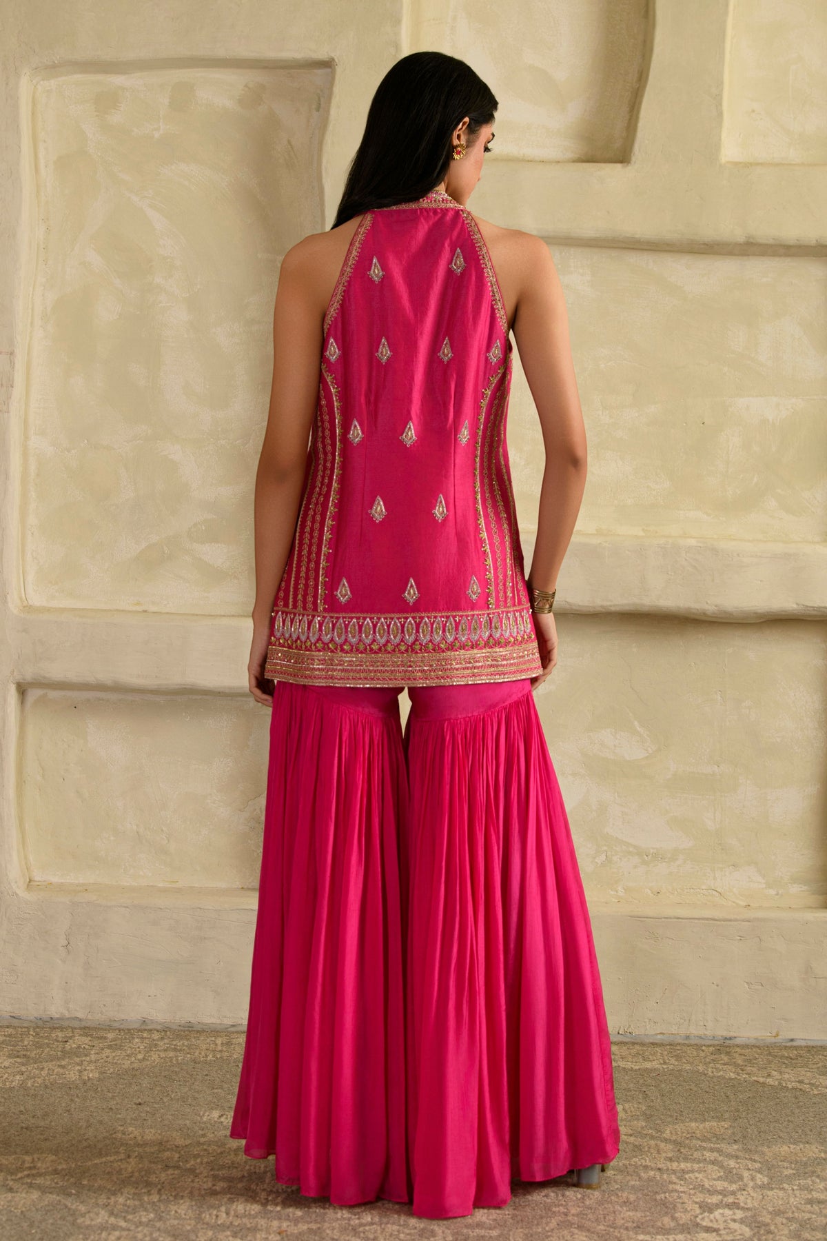 Zeba Halter Kurta Set in Rani Pink