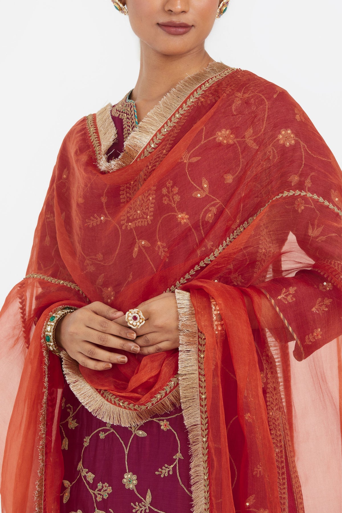 Chanderi Red Lehenga Set