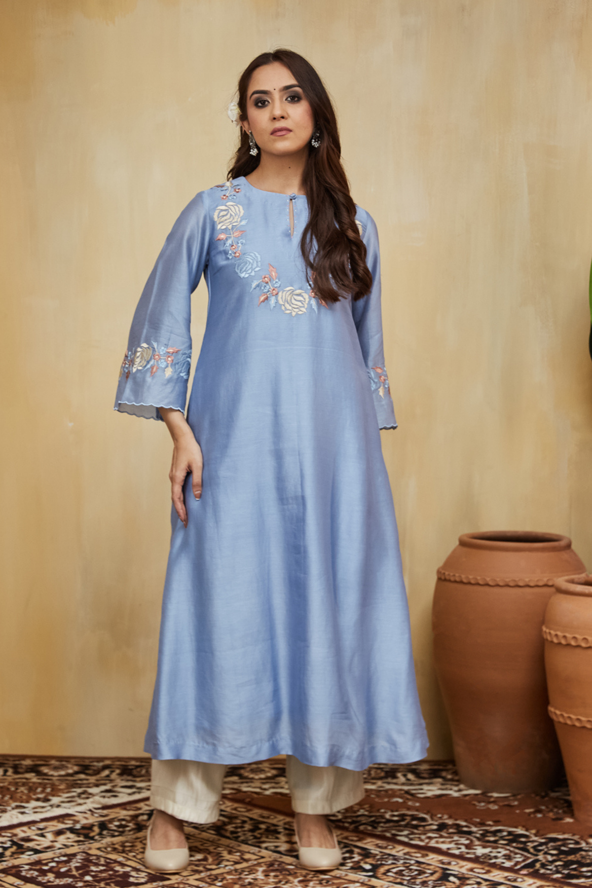 Pastel Blue Chanderi Safa Kurta Set