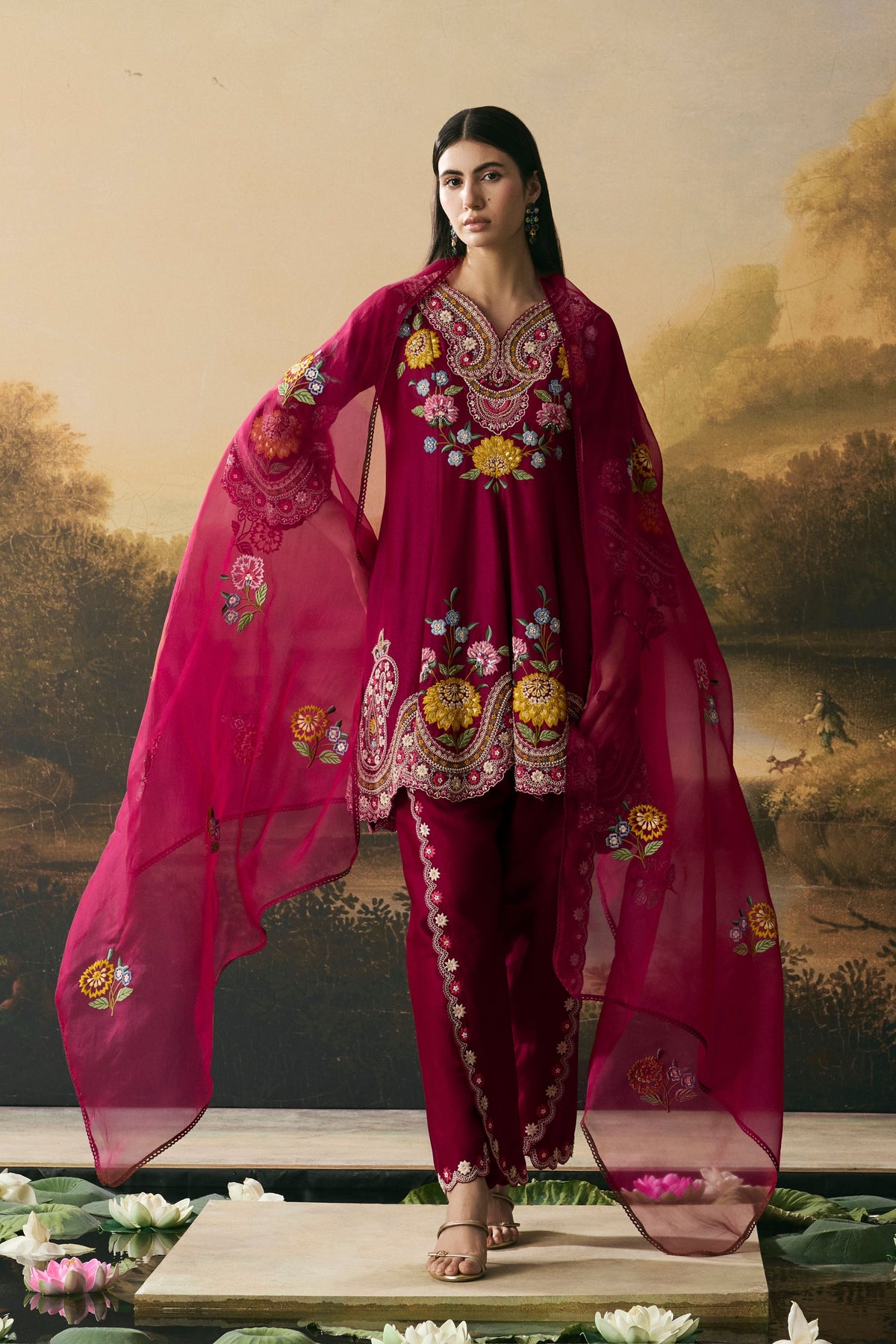 Red Floral Dupatta