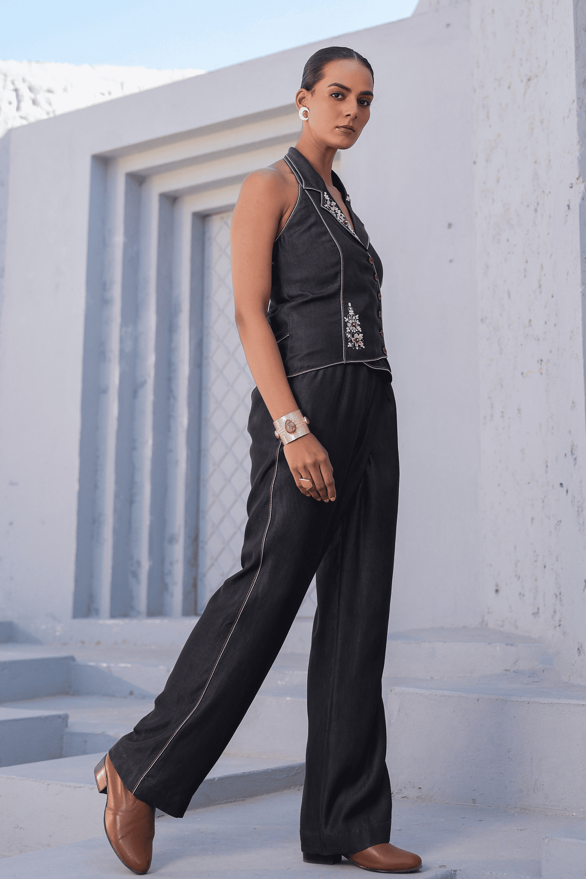 Azure Halter Neck Co-ord Set in Black