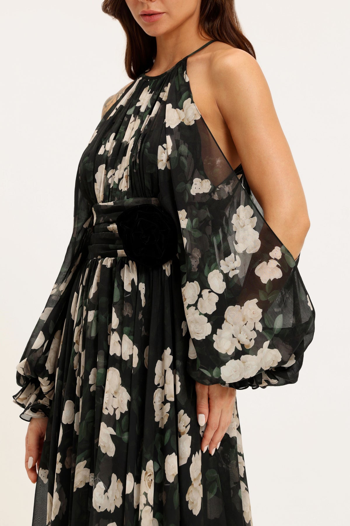 Chiffon Halter Neck Midi Dress