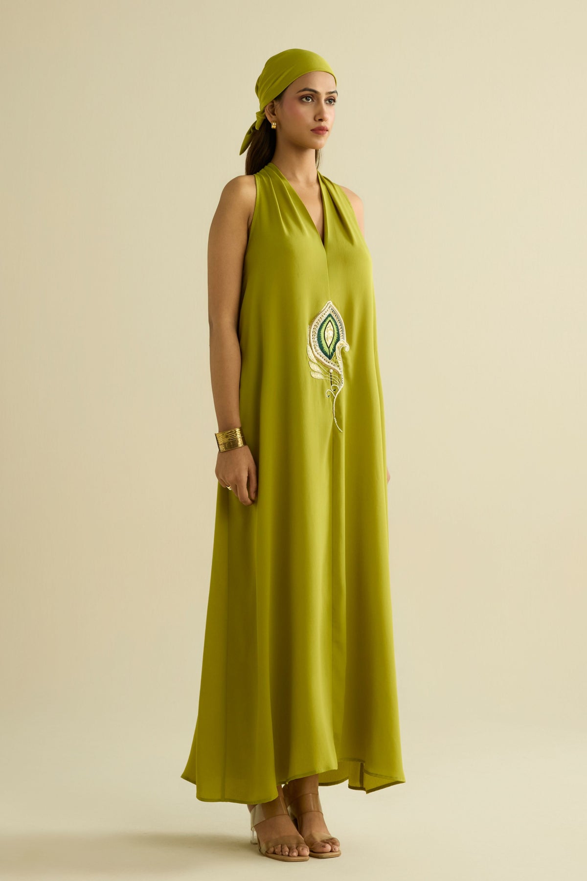Green Embroidered Long Dress