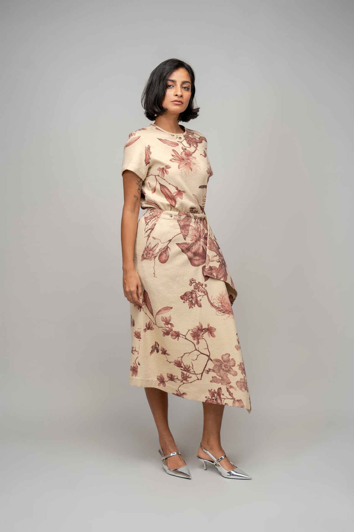 Garden Print Wool Wrap Skirt