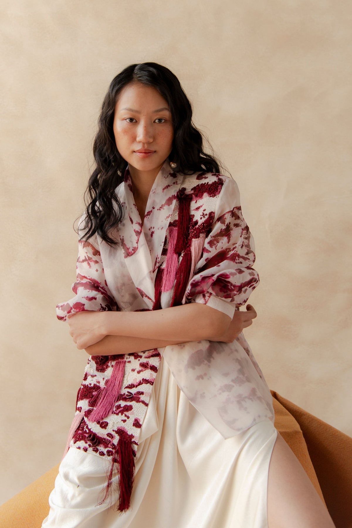 Embroidered Blazer With Drape Skirt