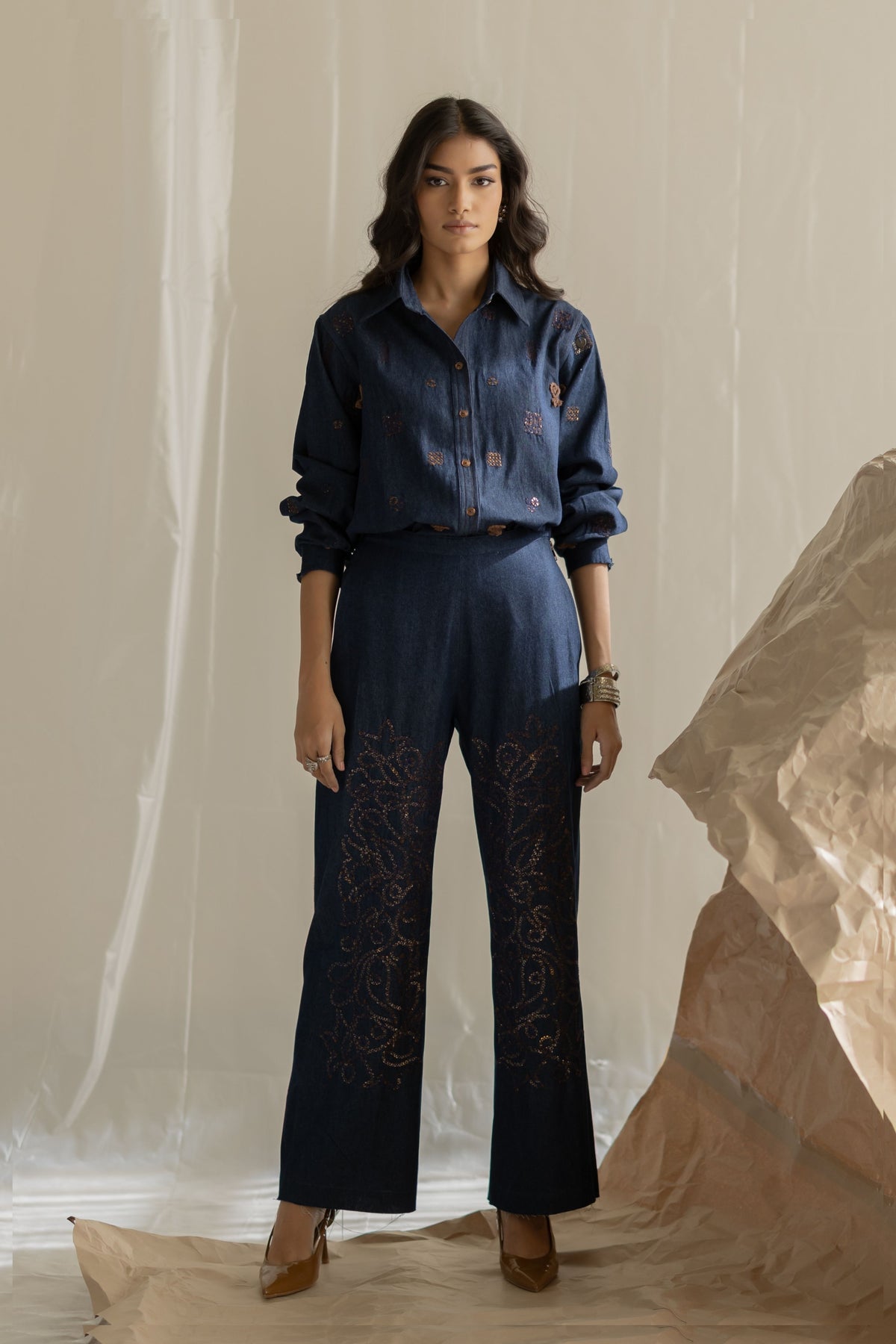 Denim Scattered Embroidered Shirt