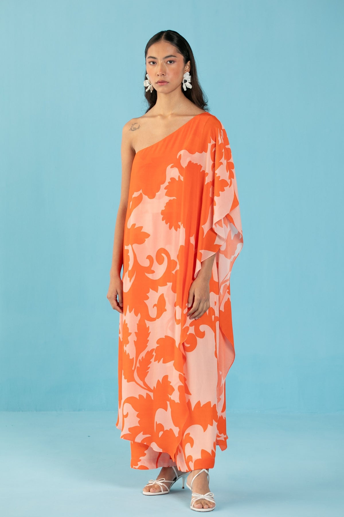 Neon Orange Draped Jumpsuit