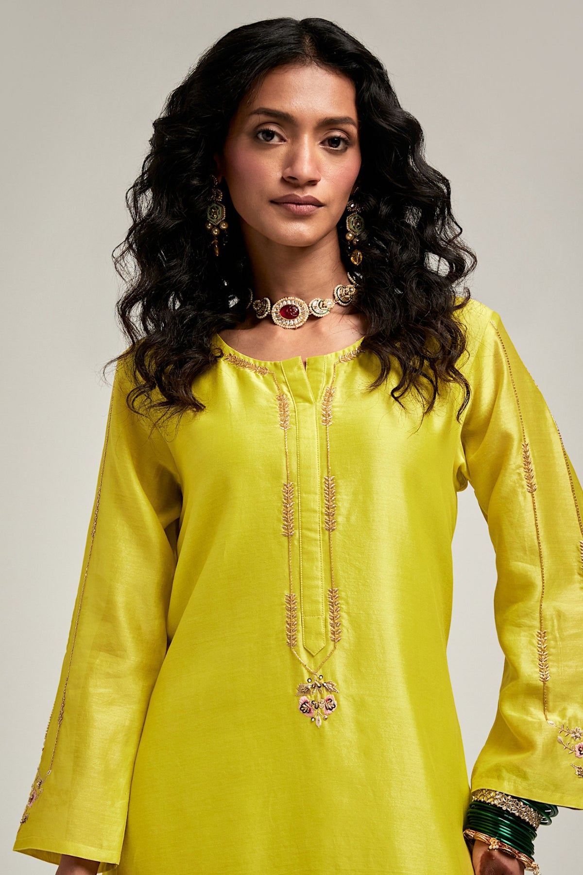 Embroidered Lime Kurta Set