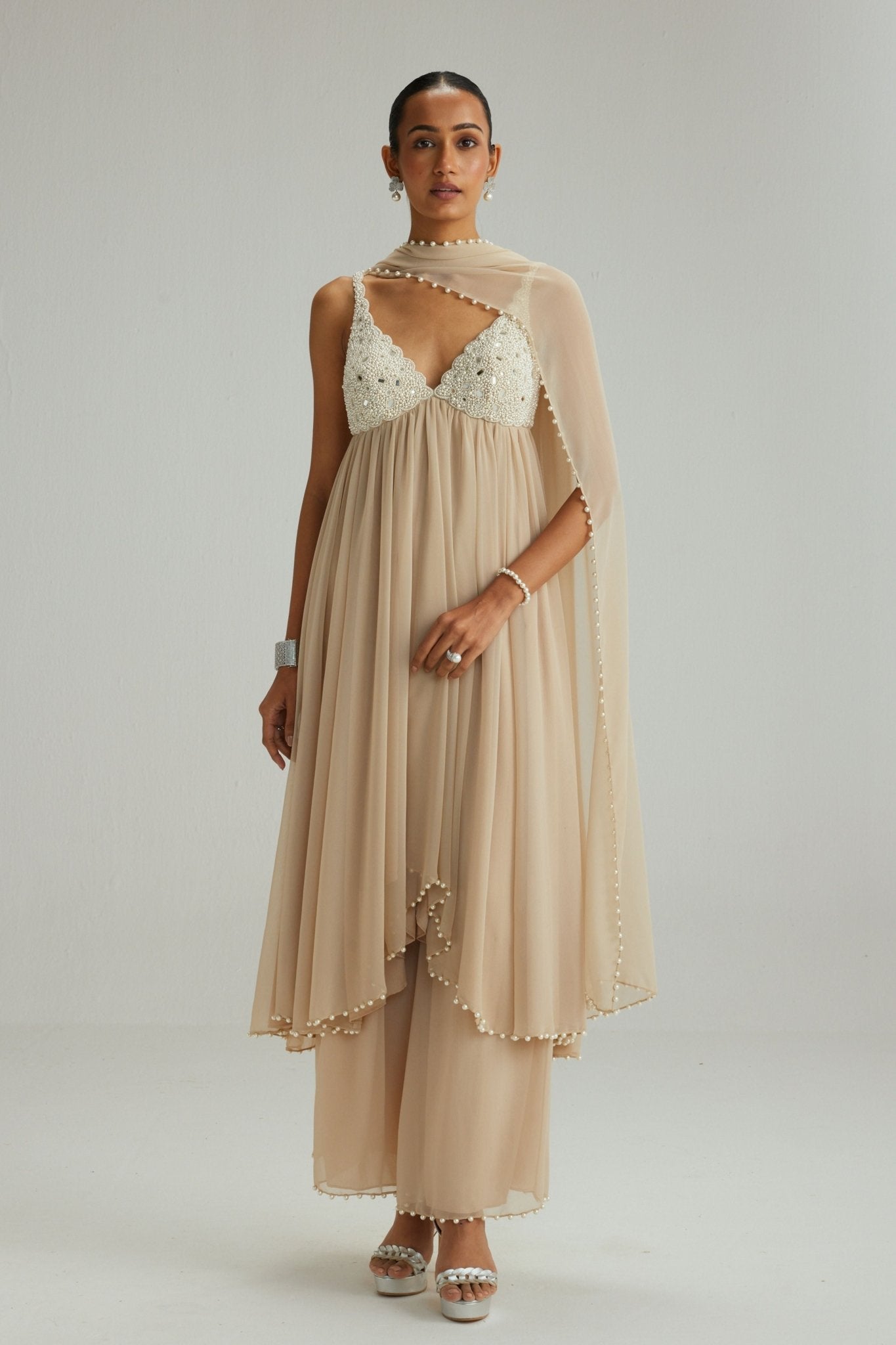 Light Beige Kurta Set - Vvani by Vani Vats - Elahe