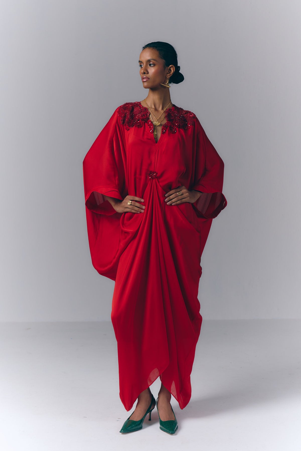 Crimson Draped Kaftan