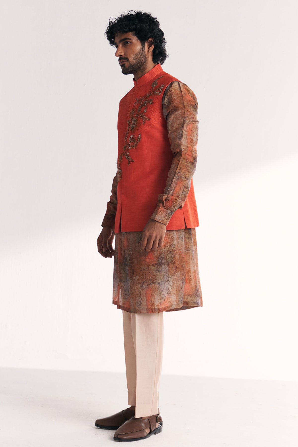 Chandan Tangerine Nehru Jacket Set