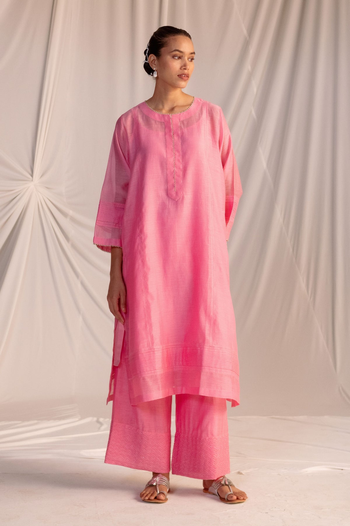 Pink Hand Embroidered Tunic Set
