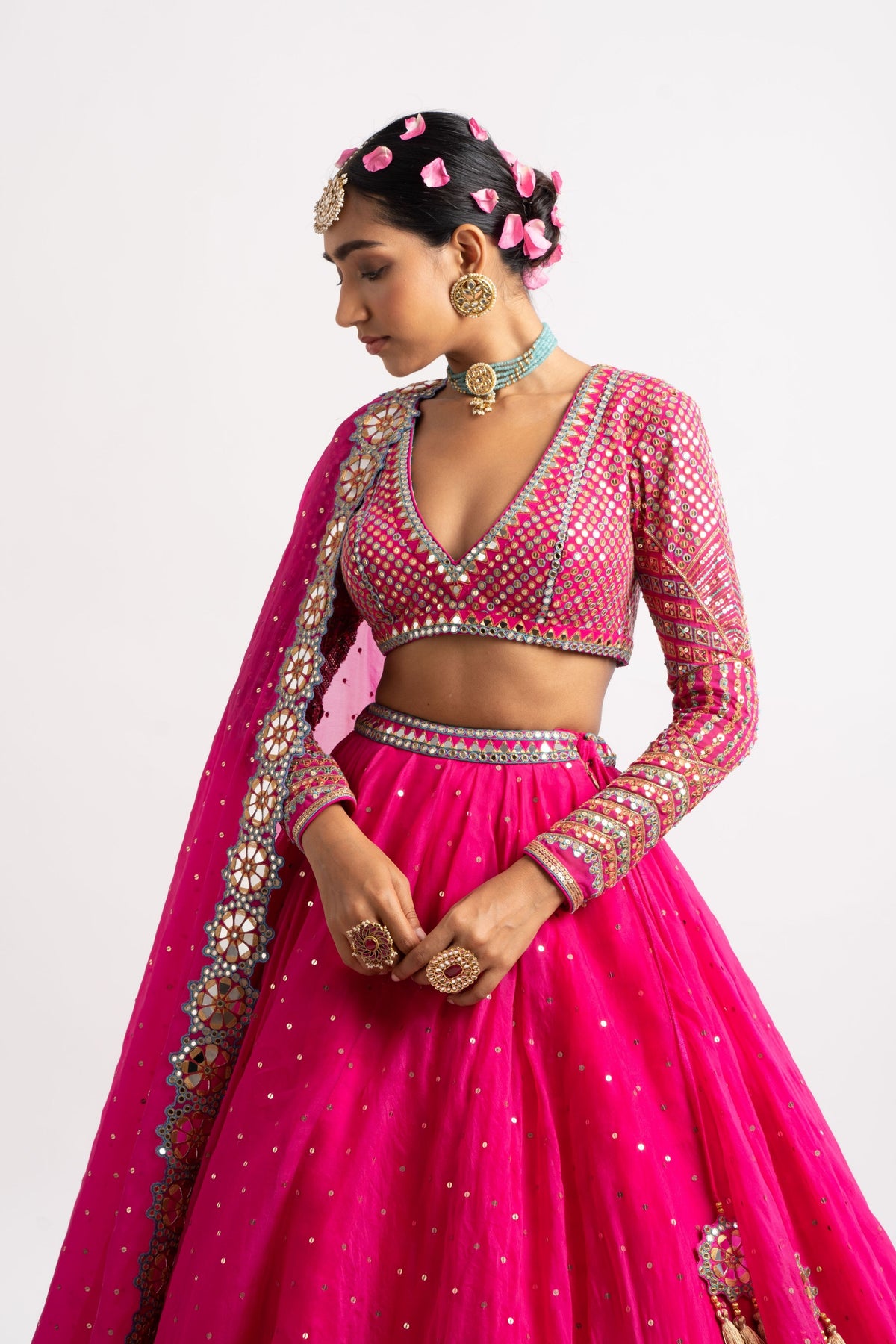 Fuschia silk organza lehenga