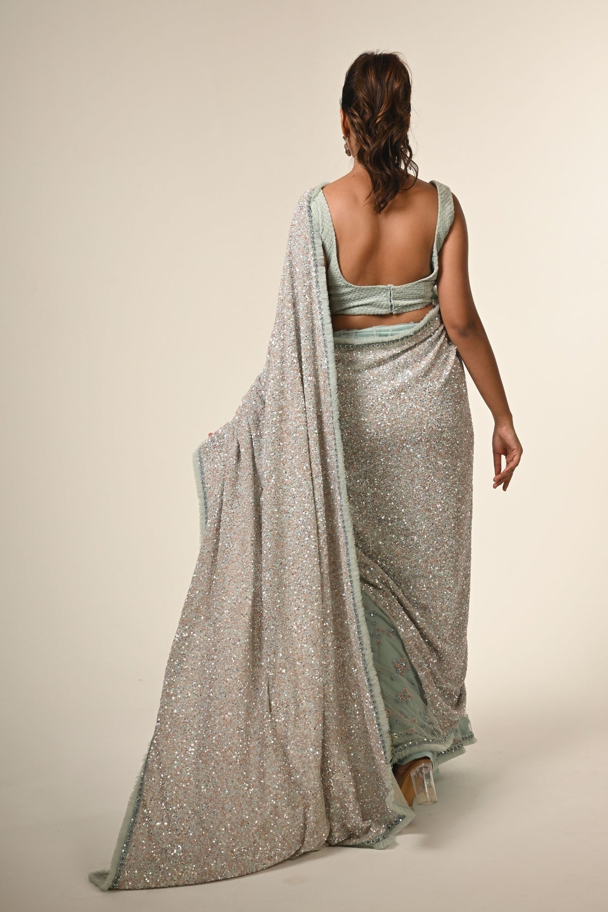 Powder Blue Sequined Saree Set