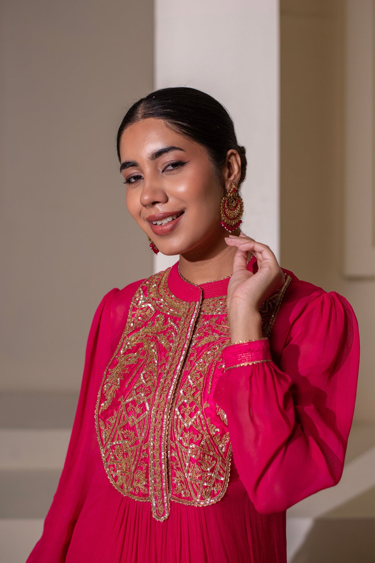 Fuchsia Pink  Embellished Dress