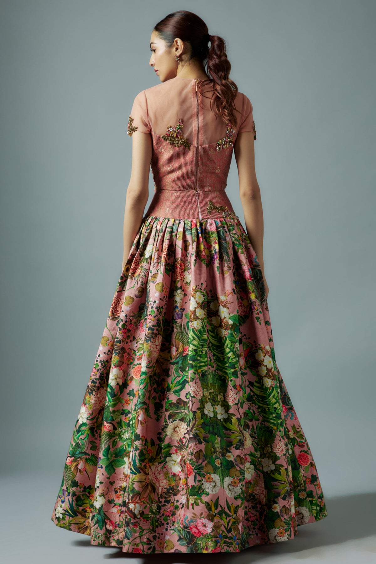 Pink Botanical Printed Lehenga Set