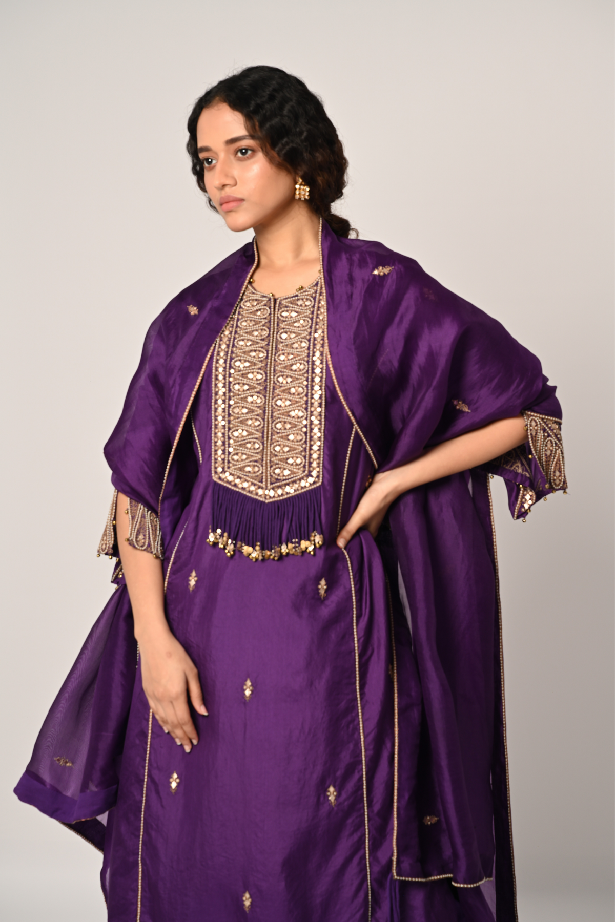 Purple Princess Cut Kurta Set