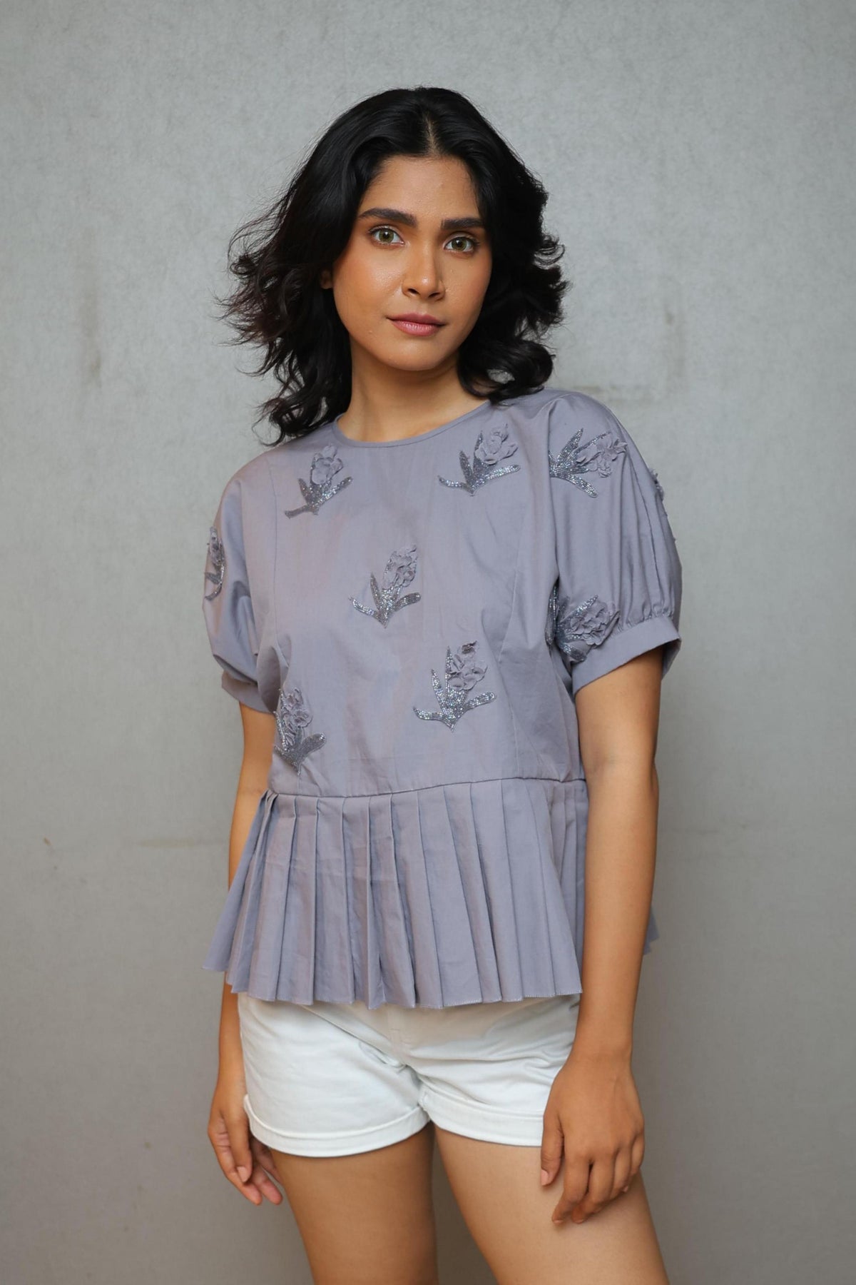 Pleated Orchid Whisper Grey Top