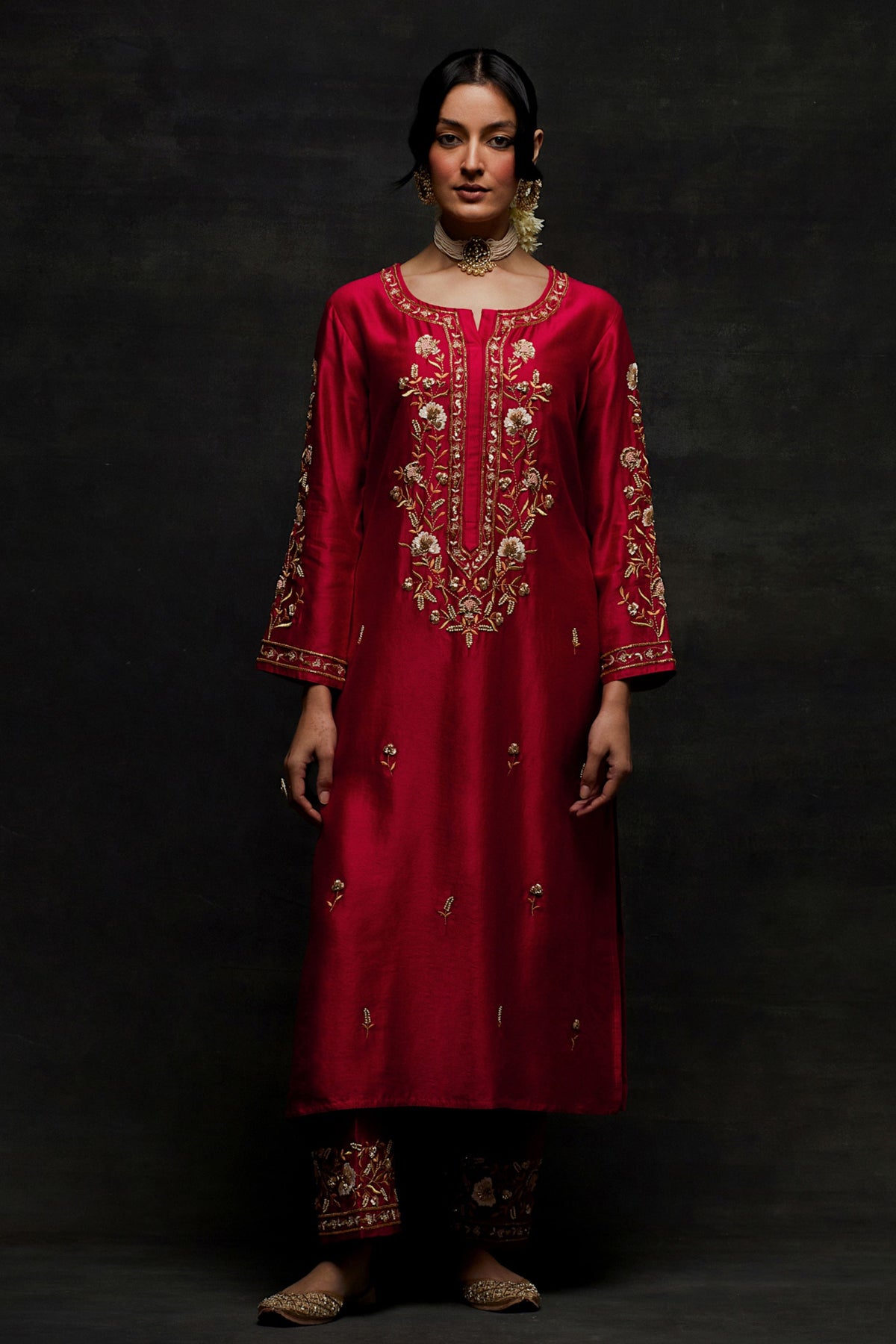 Red Placket Kurta Set