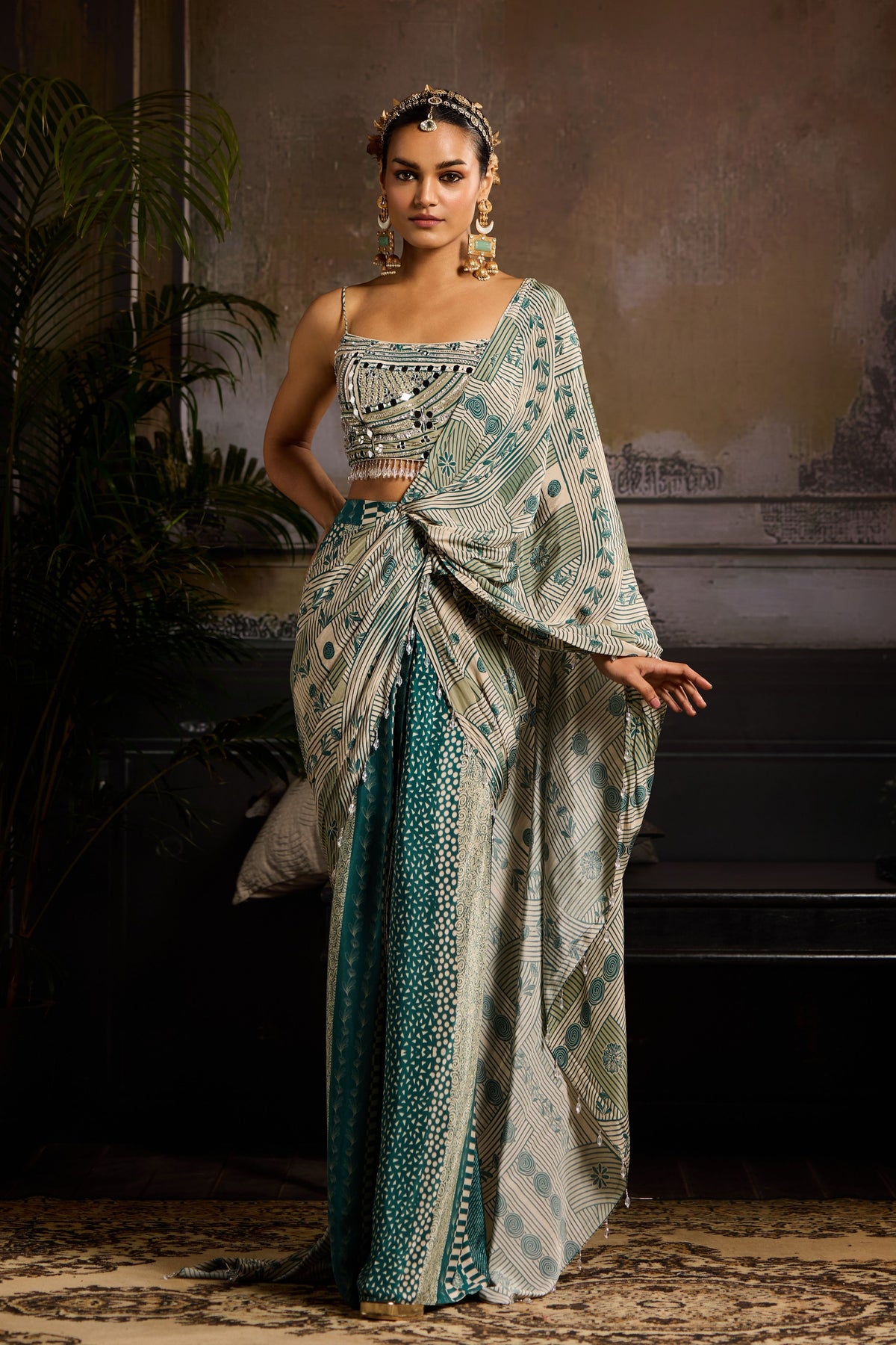 Teal Drape Saree Set