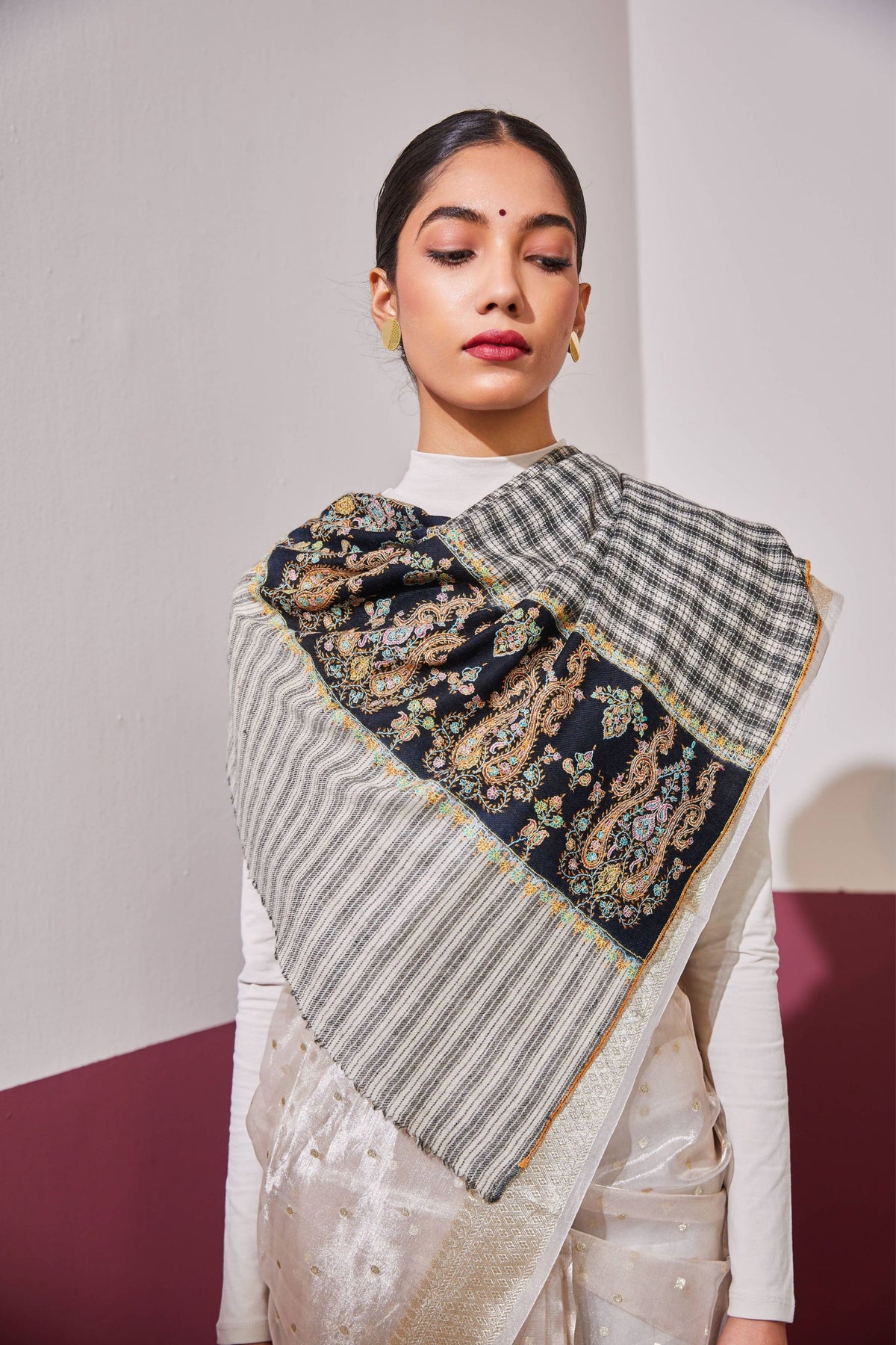 White and Black Pashmina Stole