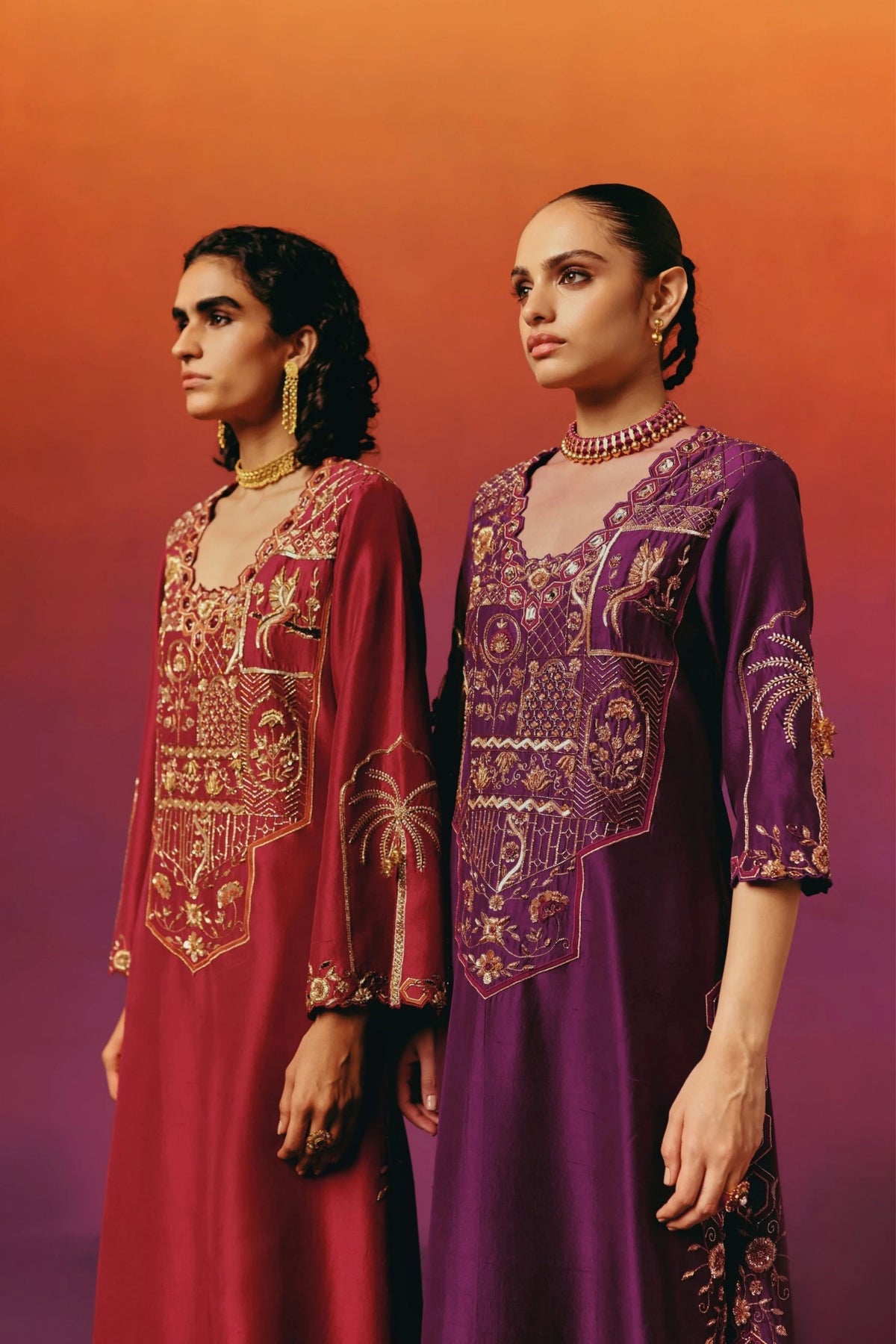 Purple Palm Long Kurta Set