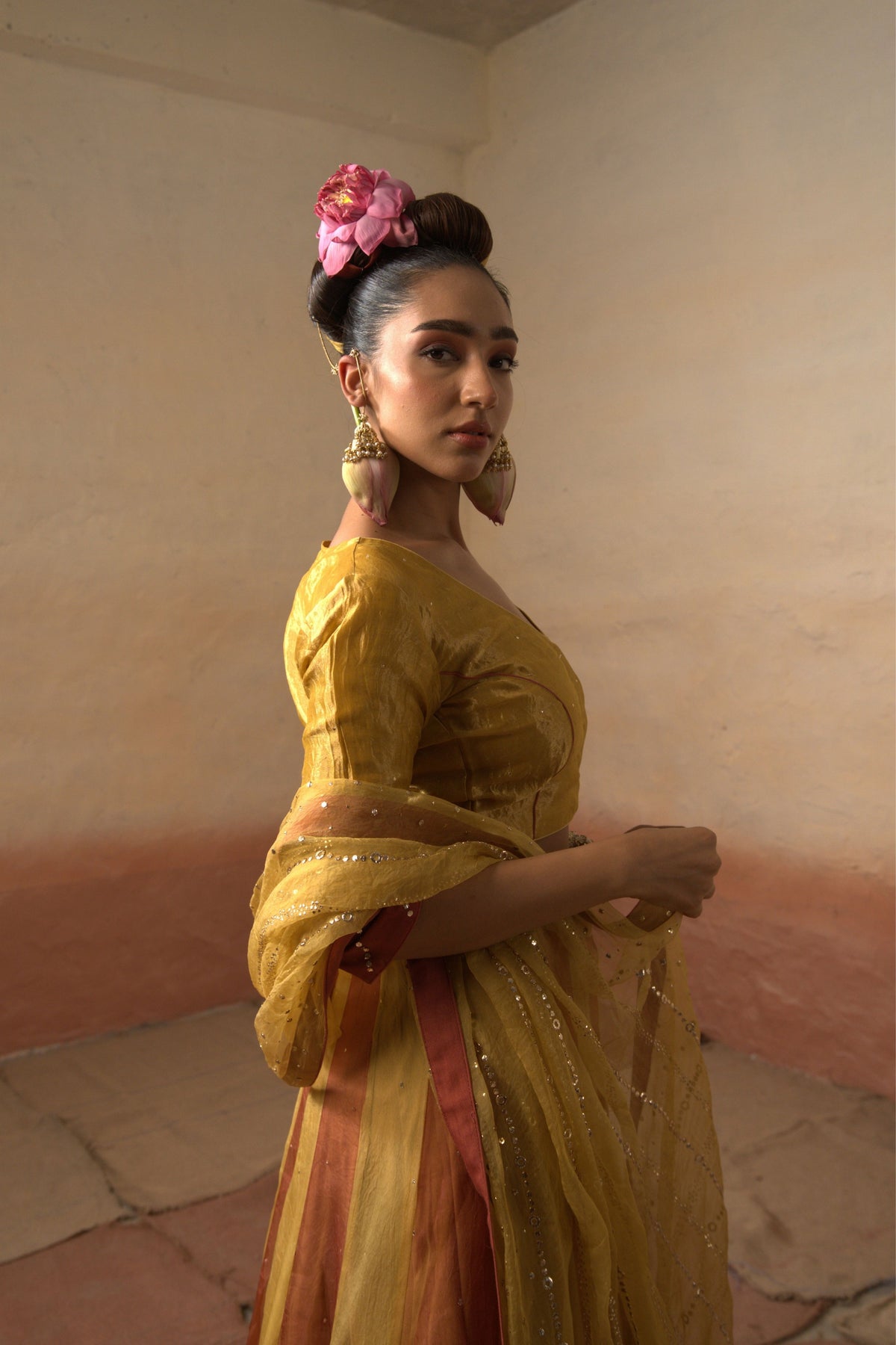 Multicolour Tissue Lehenga
