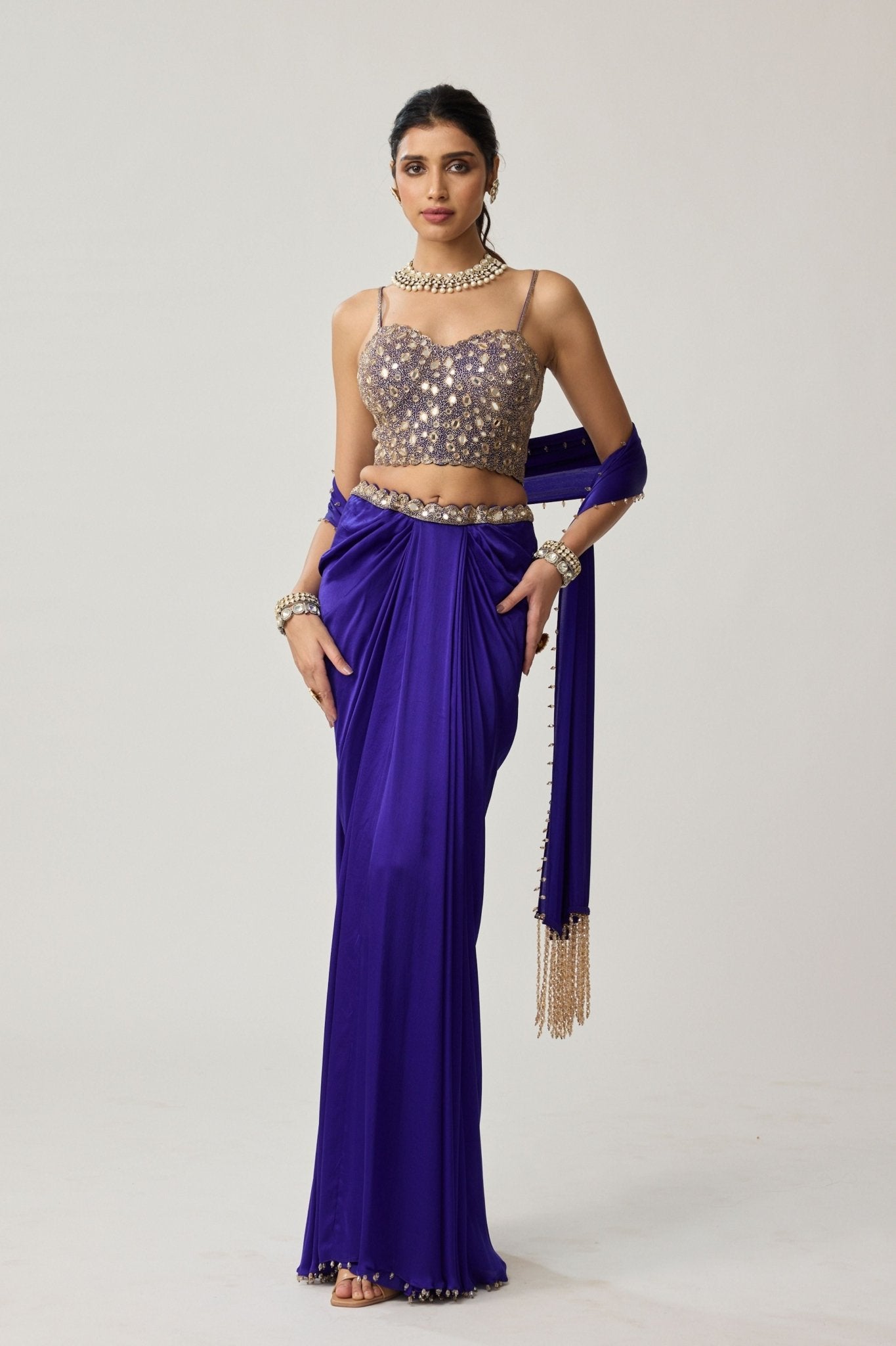 Persian Blue Draped Skirt Set - Vvani by Vani Vats - Elahe