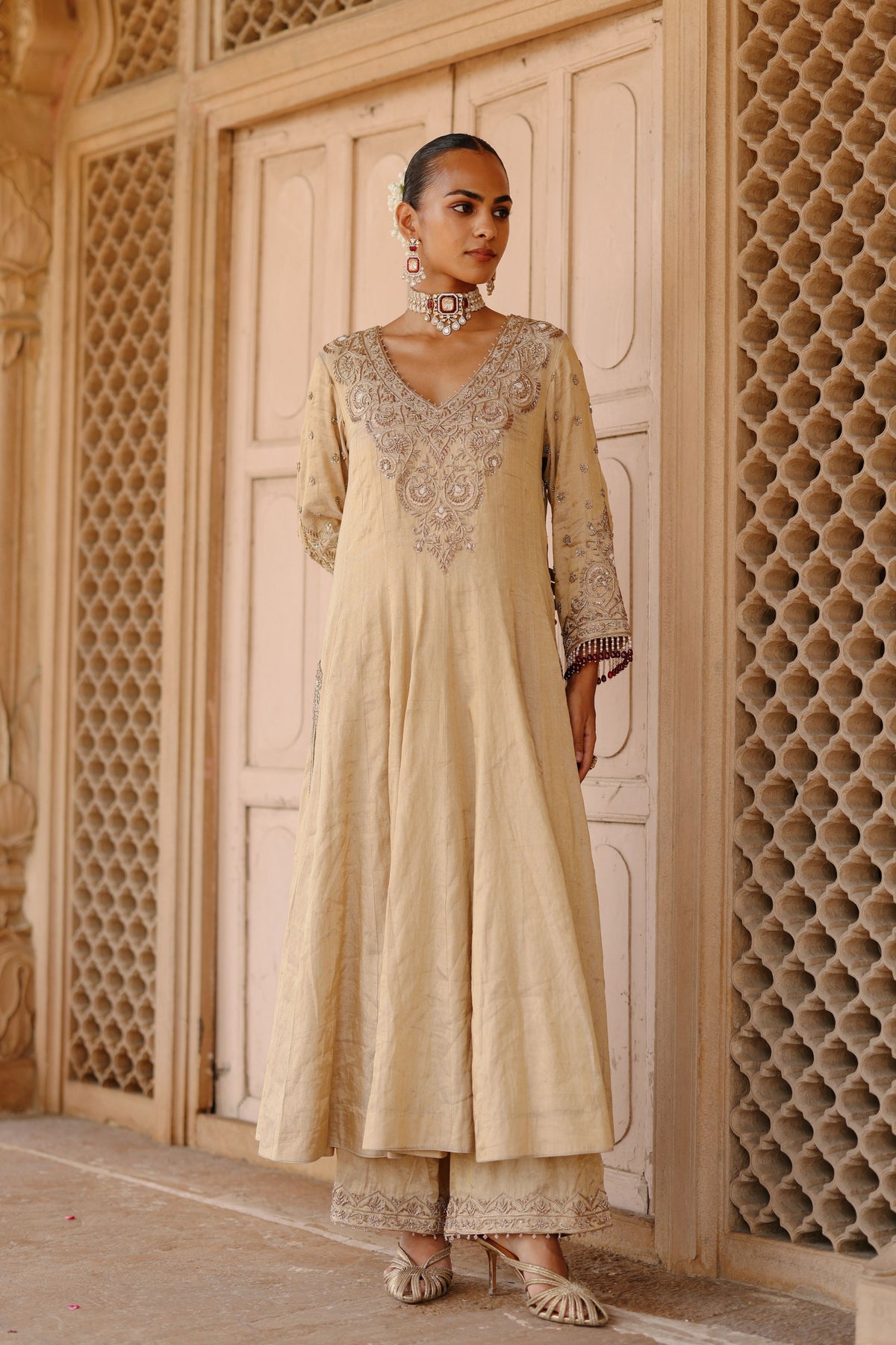 Rooh Gold Anarkali Set