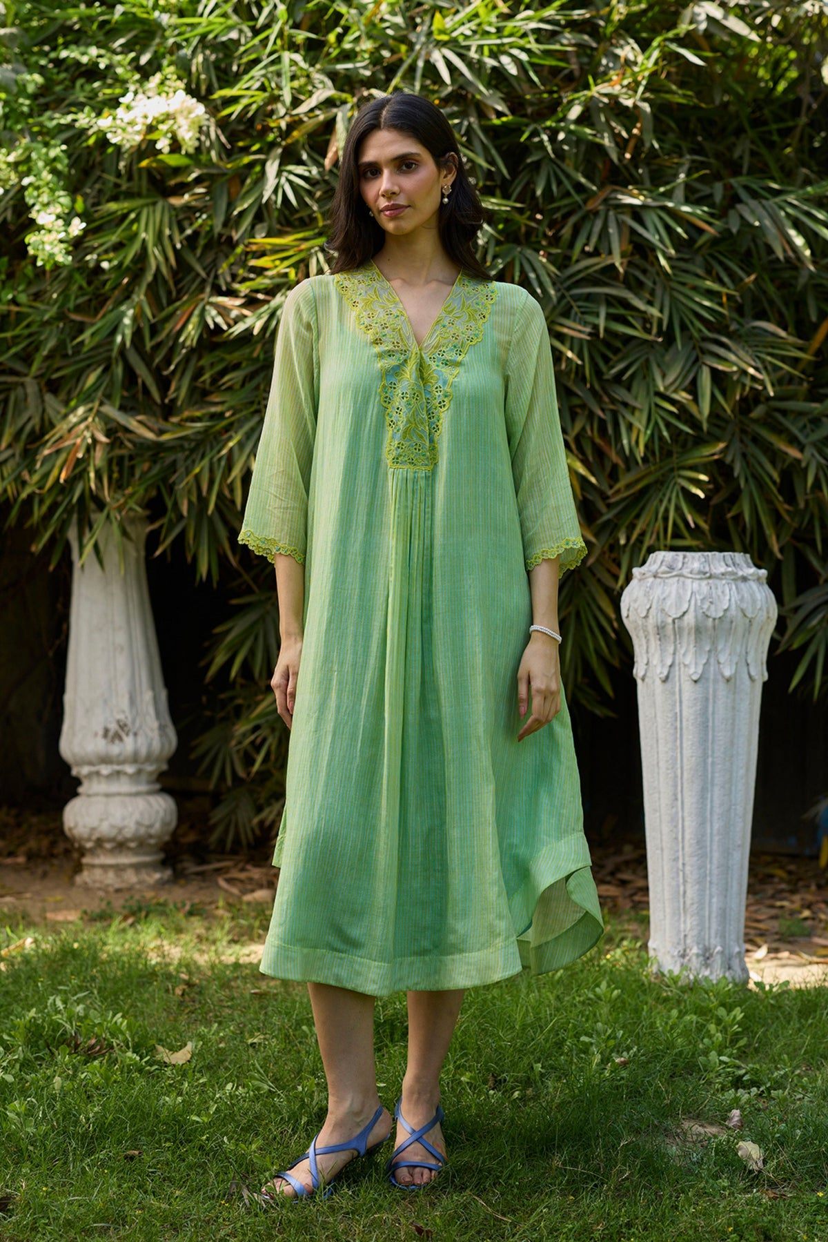English Morning Green Embroidered Dress