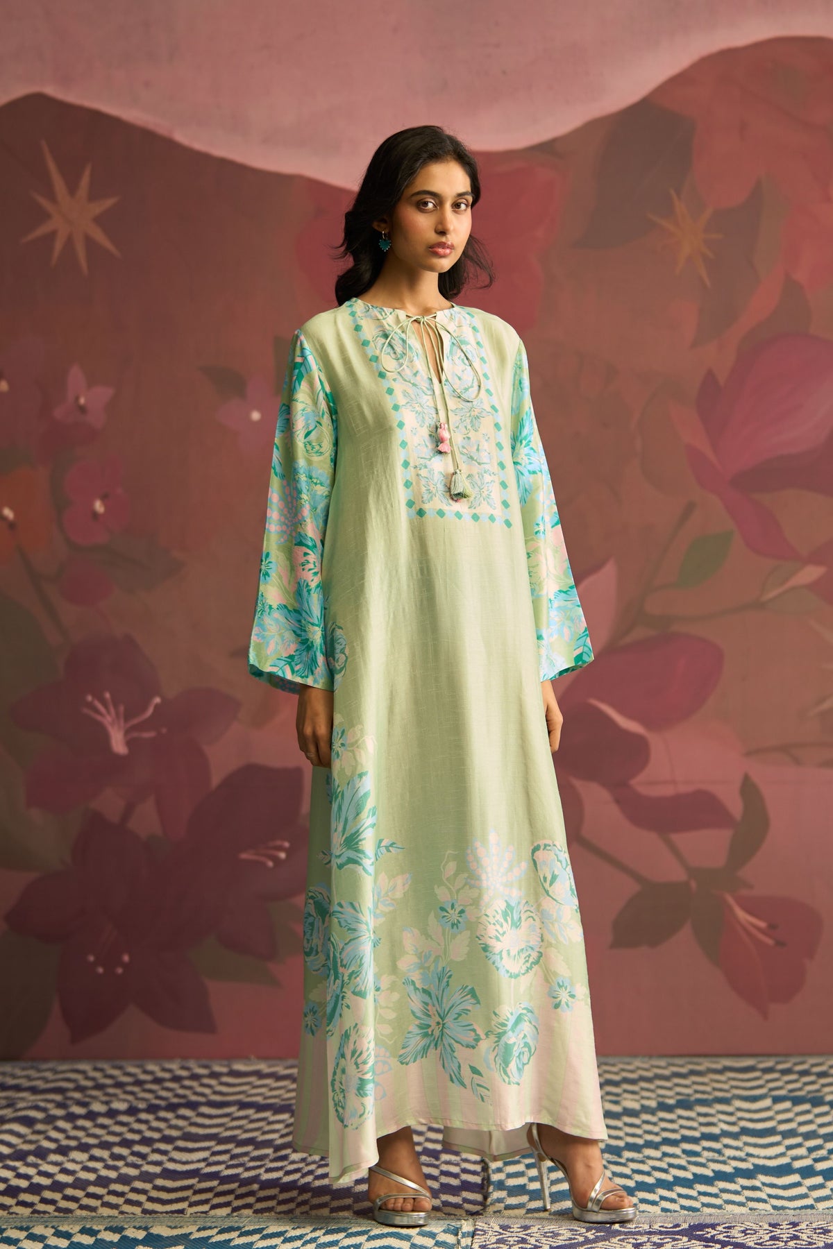 Mint Green Sage Bloom Kaftan