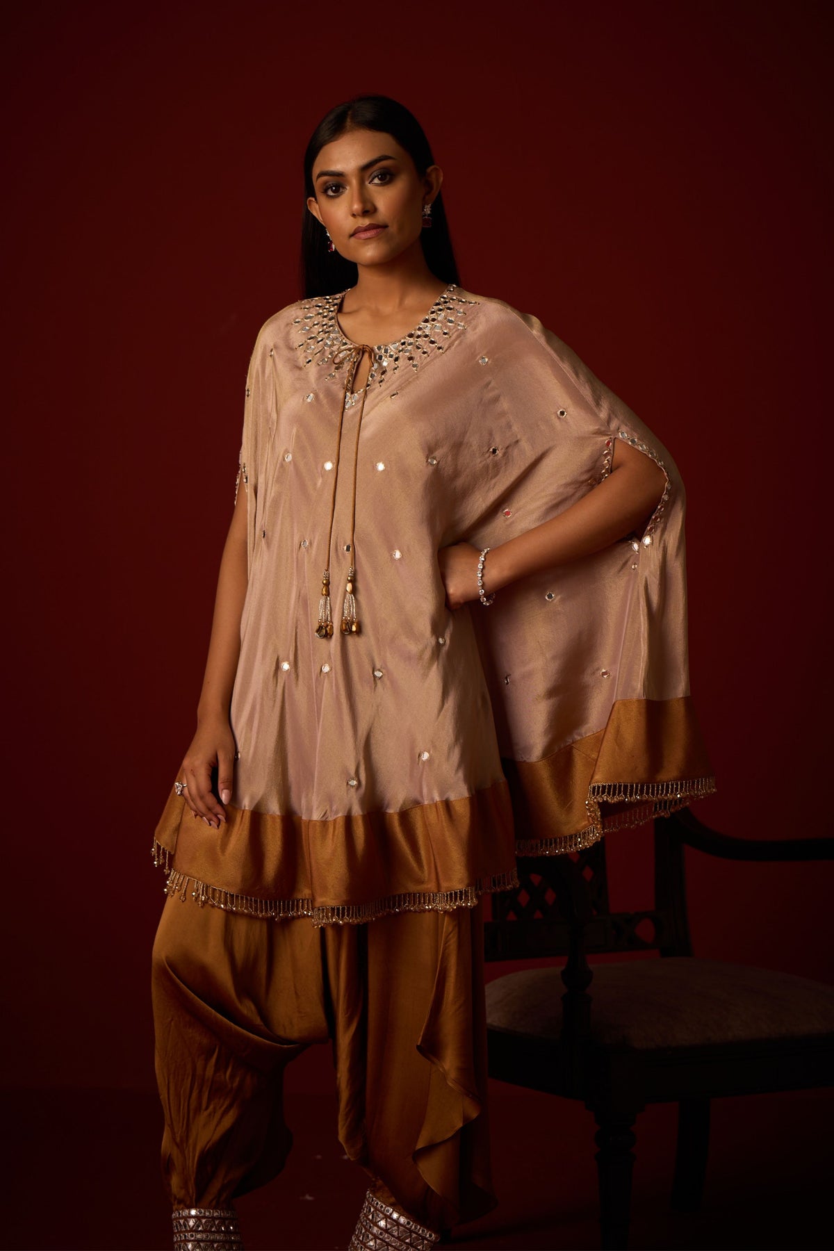 Antique Silver Mirror Work Round Cape Set