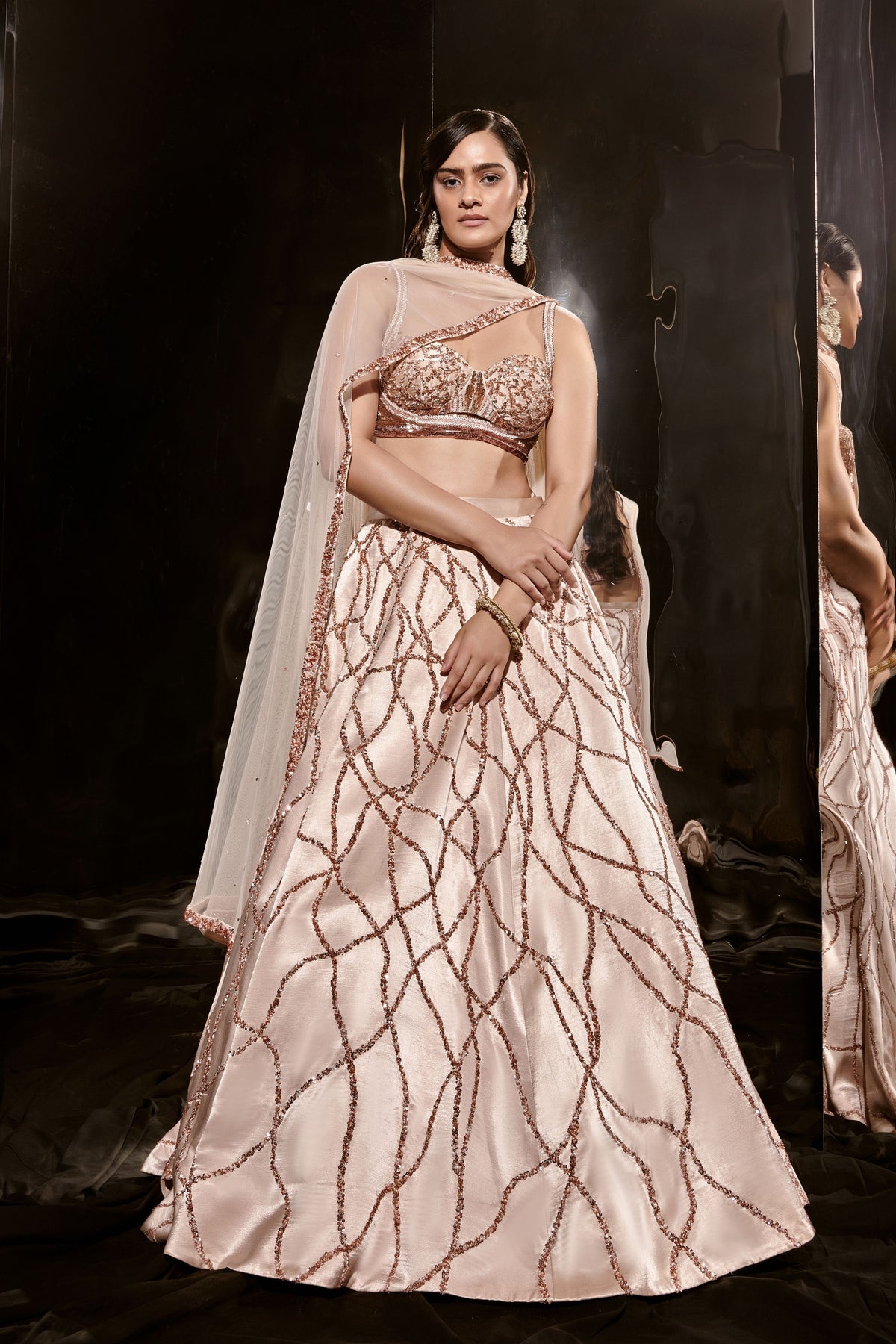 Beige Embroidered Lehenga Set