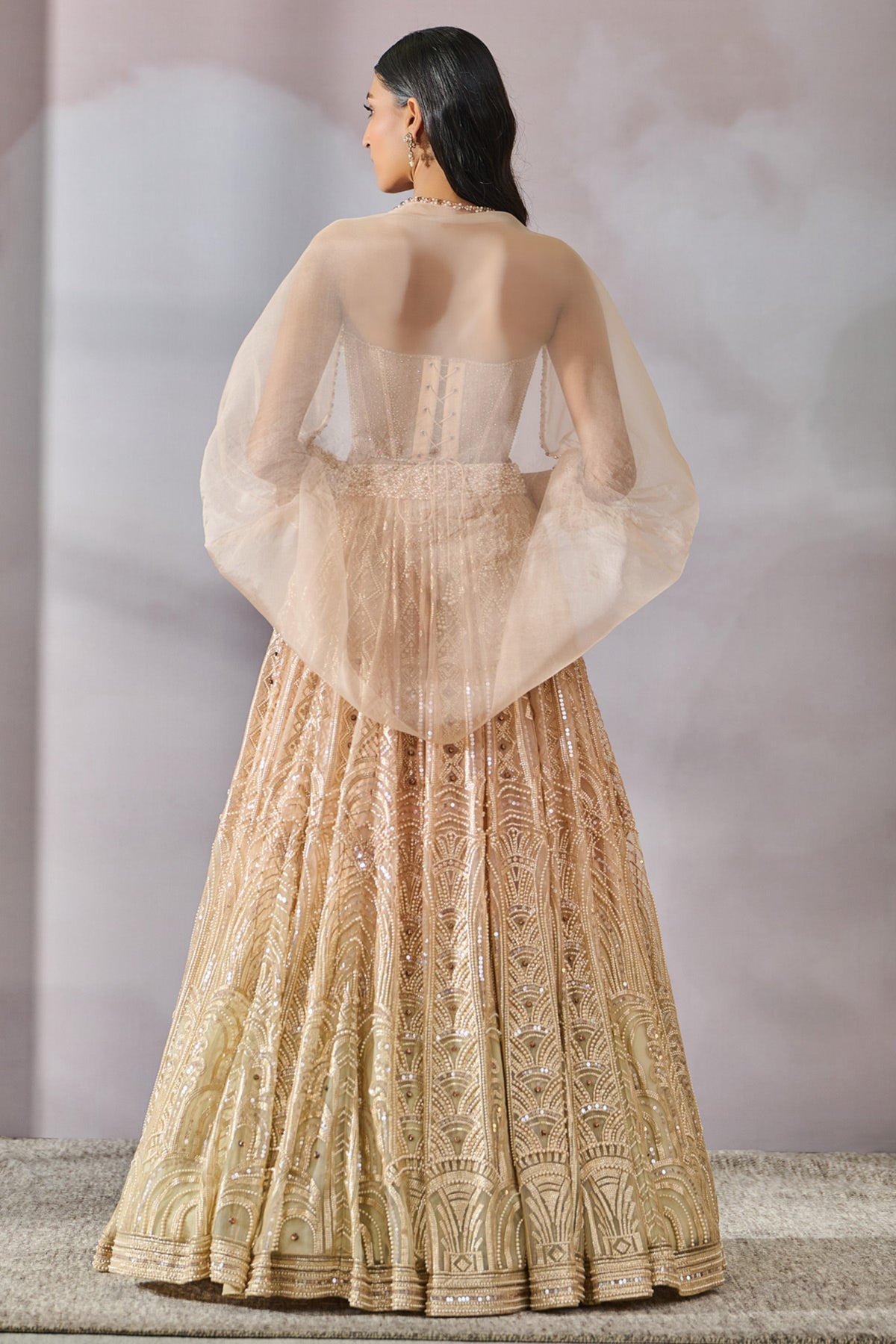 Pearl Embroidered Paneled Lehenga Set