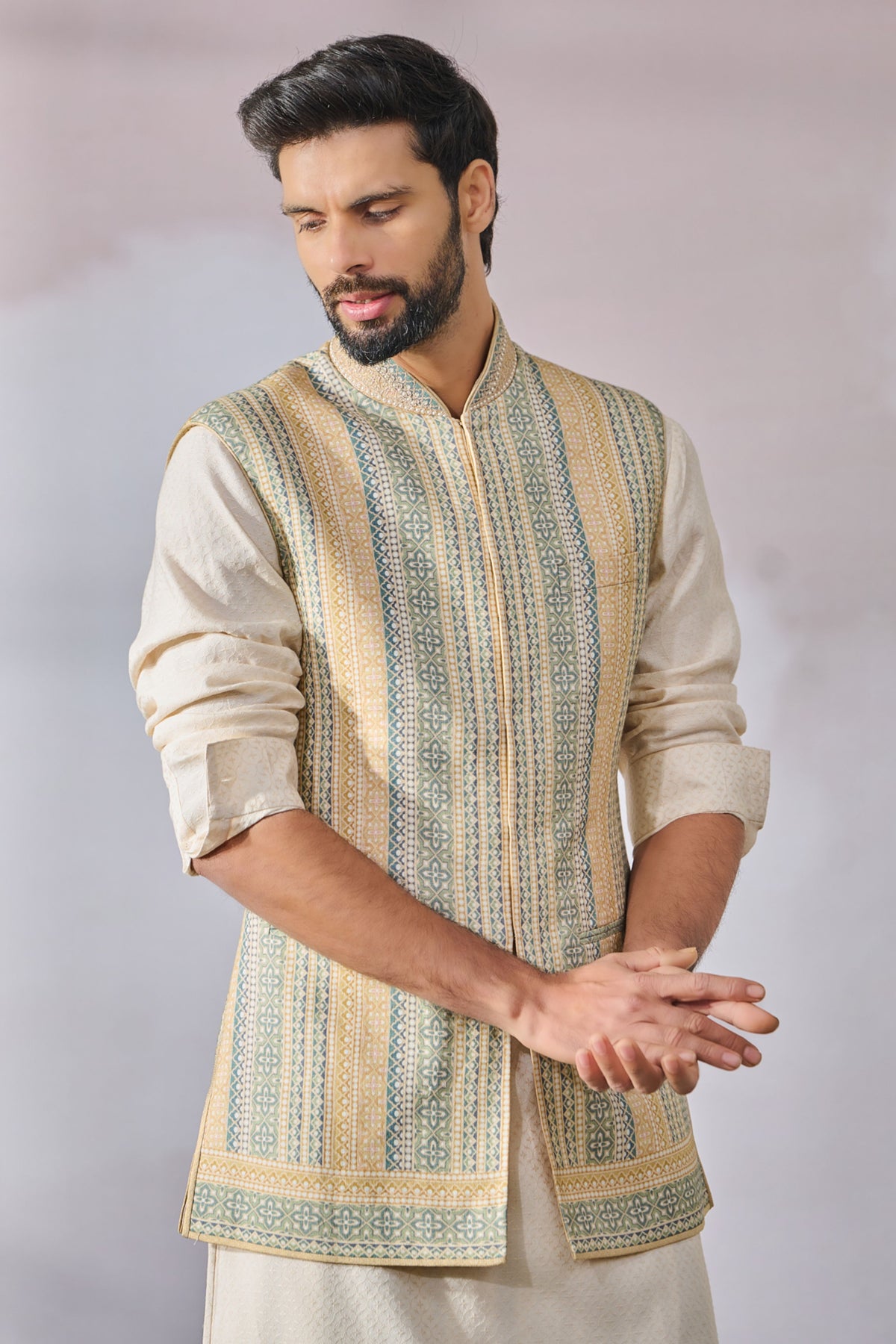 Printed Waistcoat With Embroidery