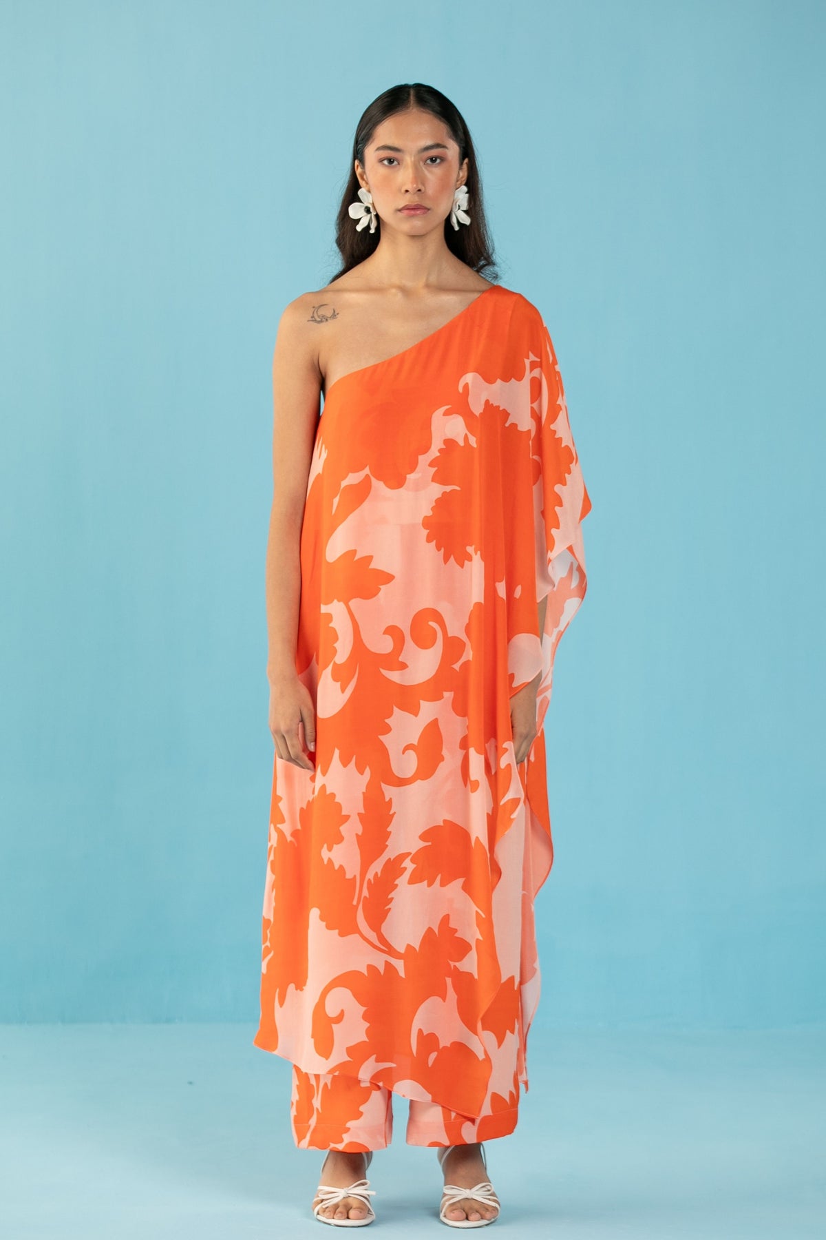 Neon Orange Draped Jumpsuit