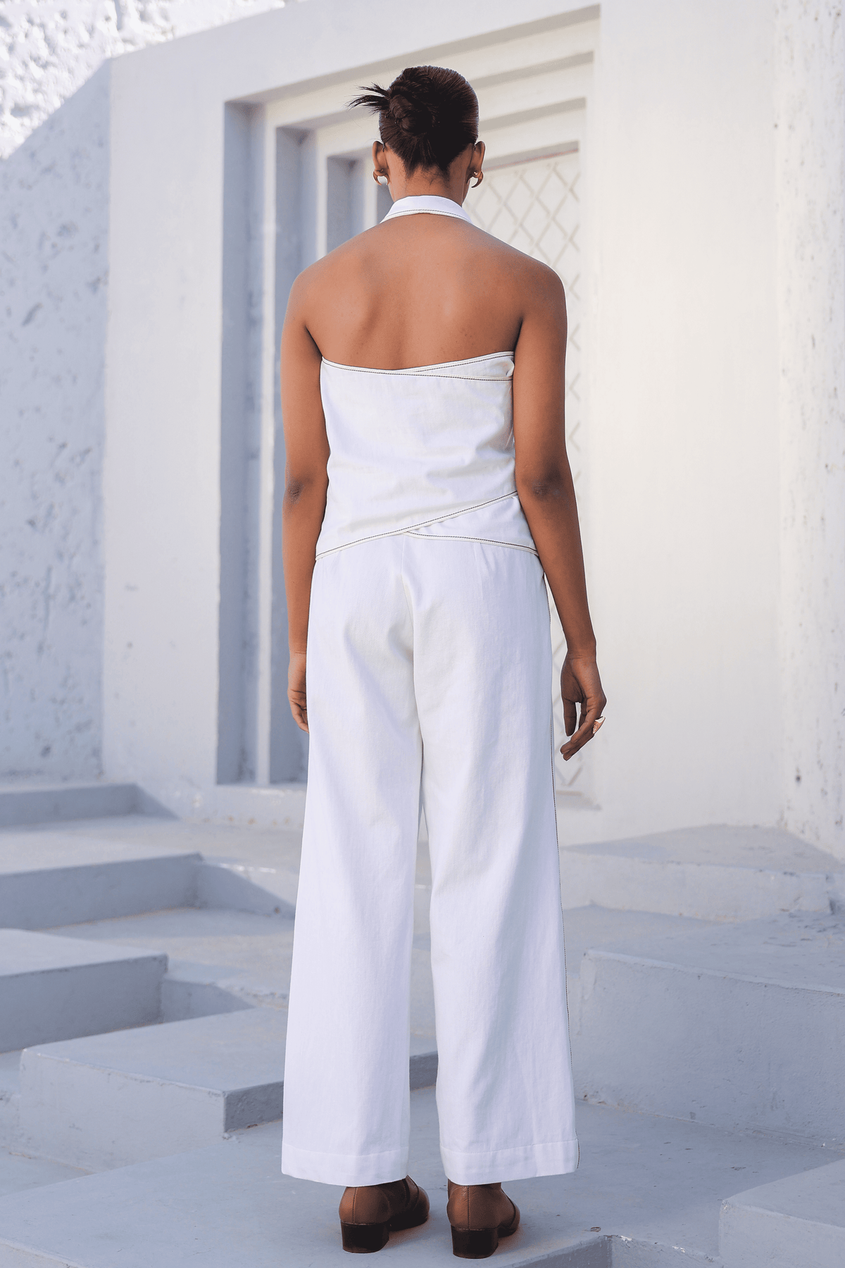 Azure Halter Neck Co-ord Set in White