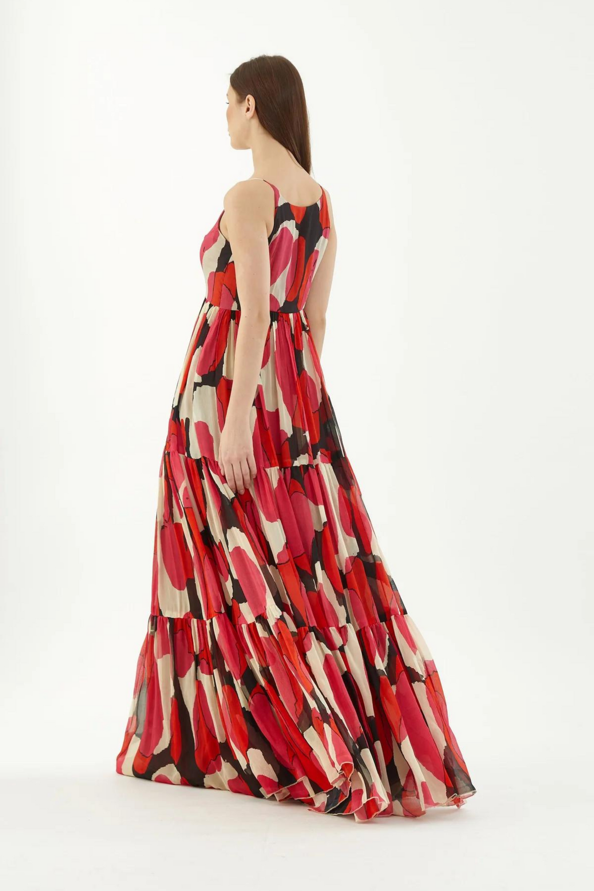 Red, Pink White And Black Abstract Flare Dress