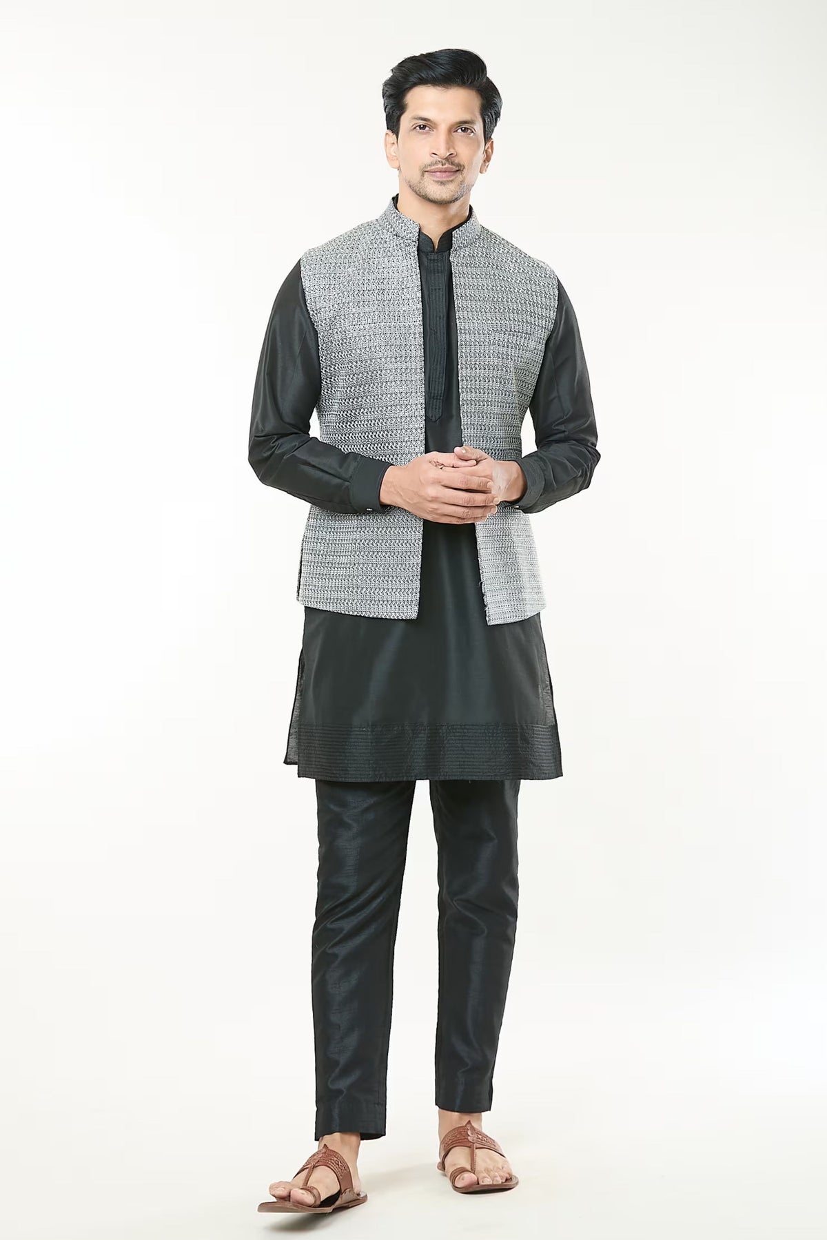 Black Embroidered jacket Set