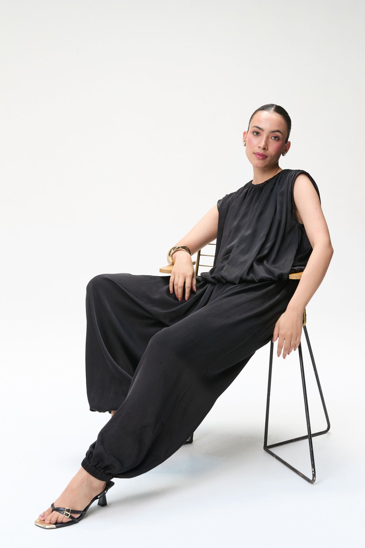 Black Silk Balloon Top