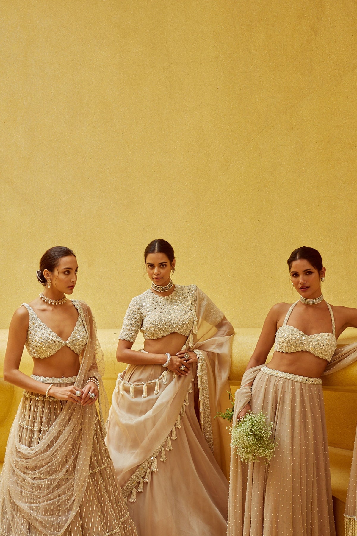 Light Beige Multi Tier Lehenga Set