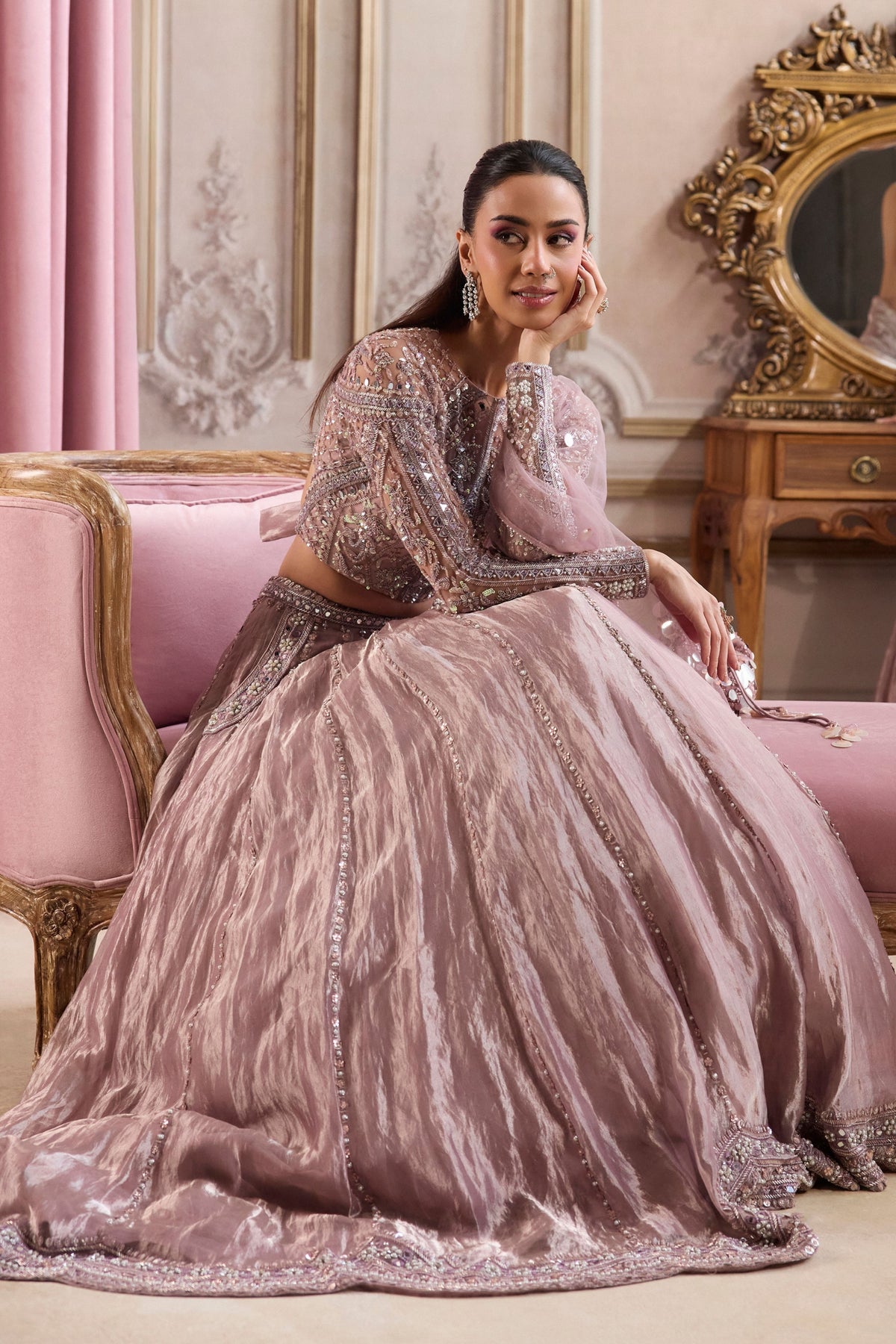 Champagne Tissue Lehenga