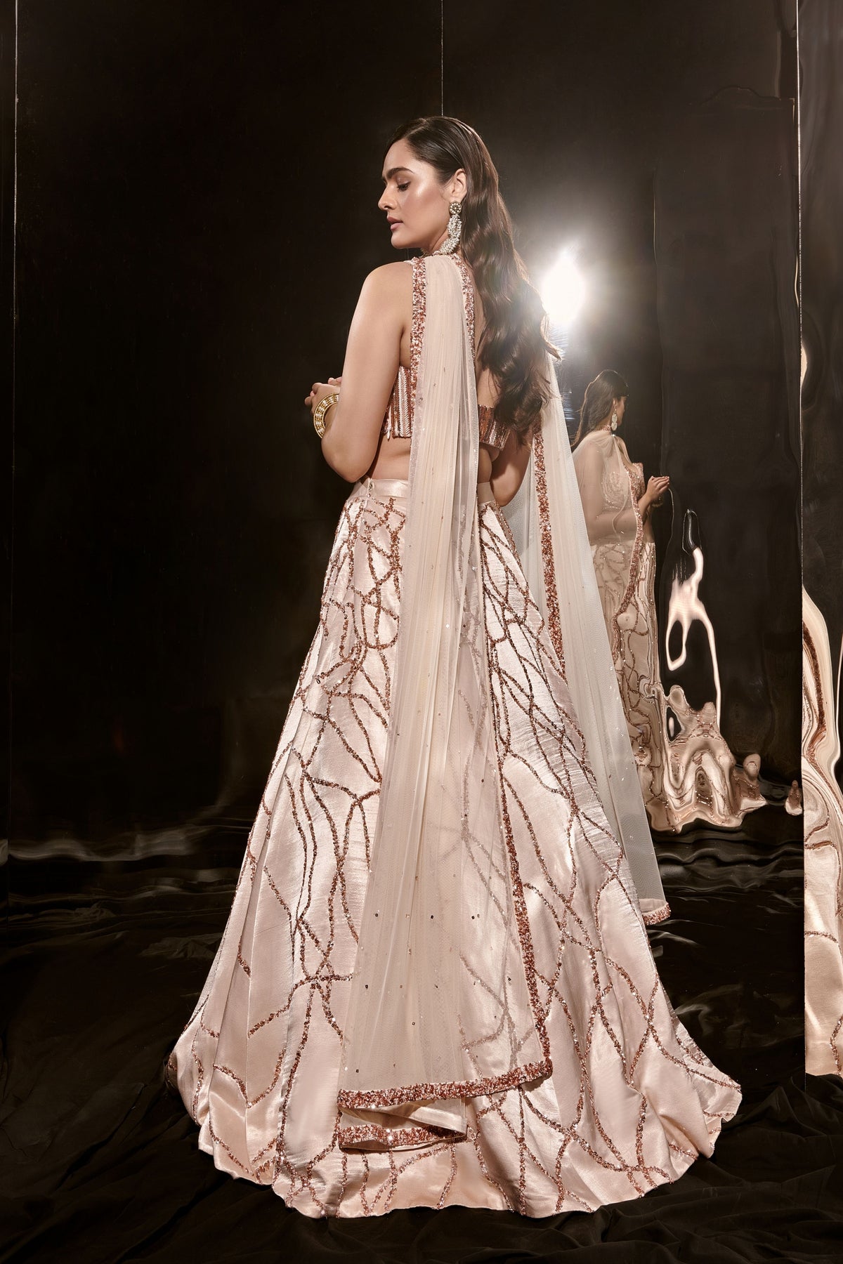 Beige Embroidered Lehenga Set