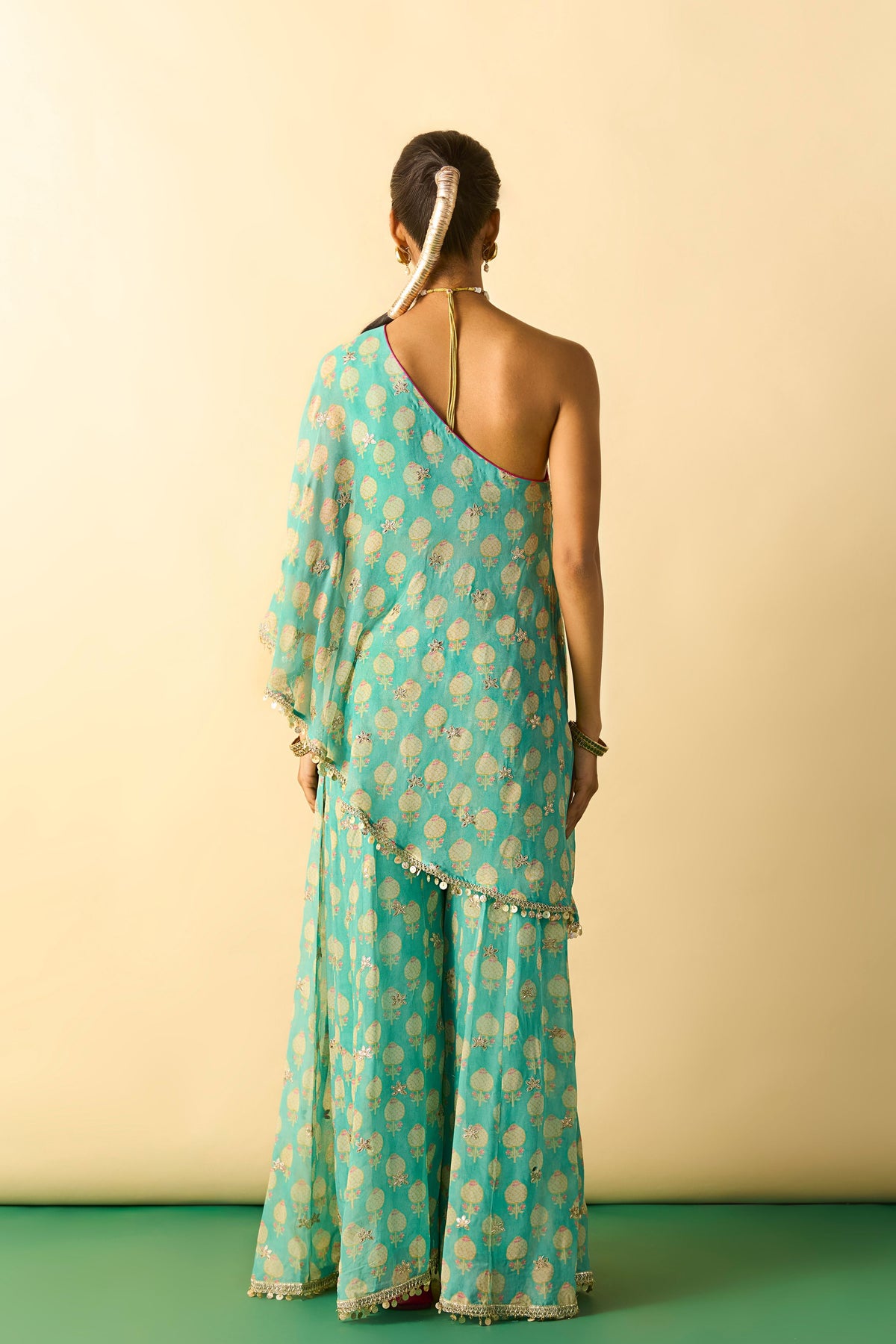 Chhavi Aqua One Shoulder Set