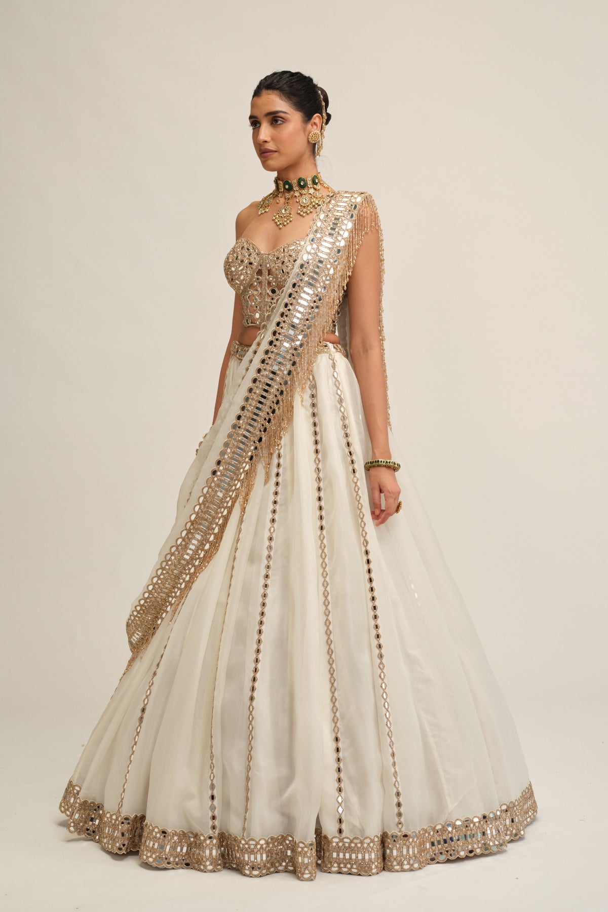 Off White Embroidered Lehenga Set