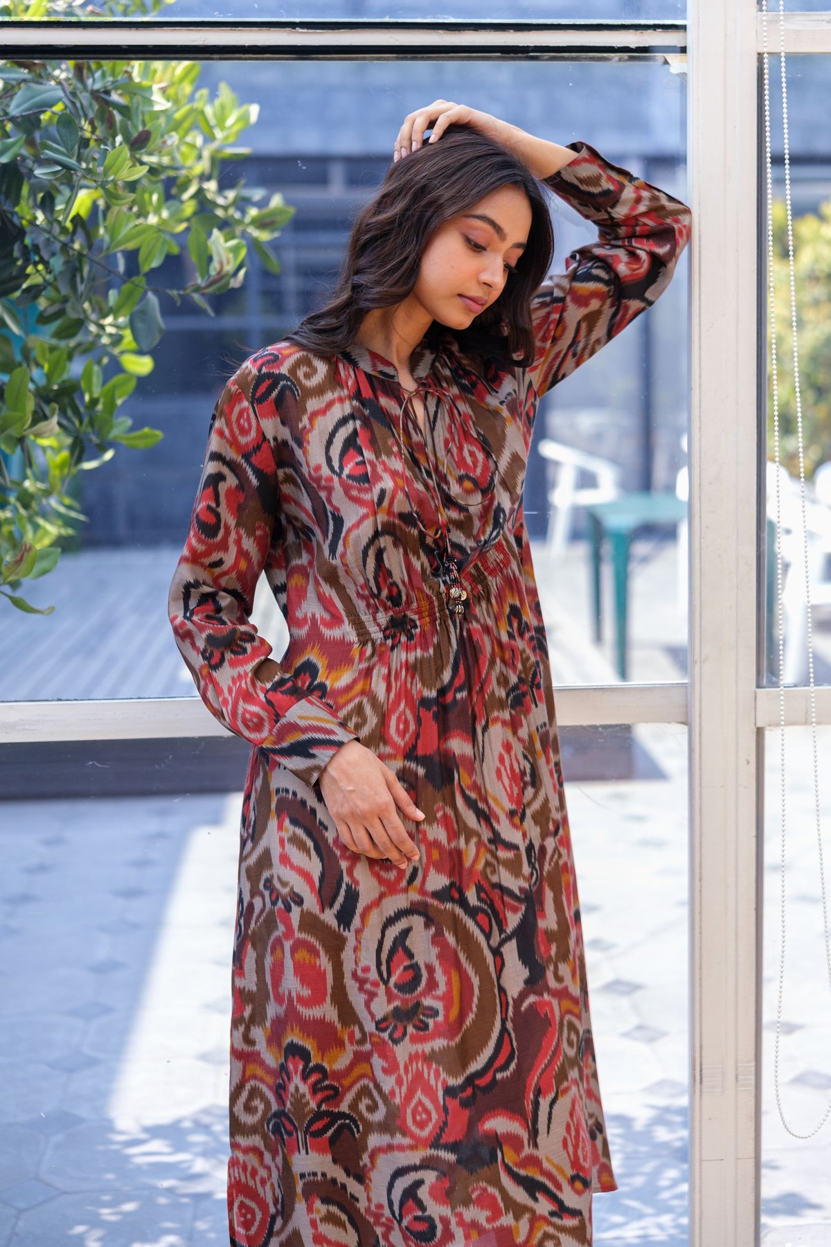 Dark Ikat Gather Dress