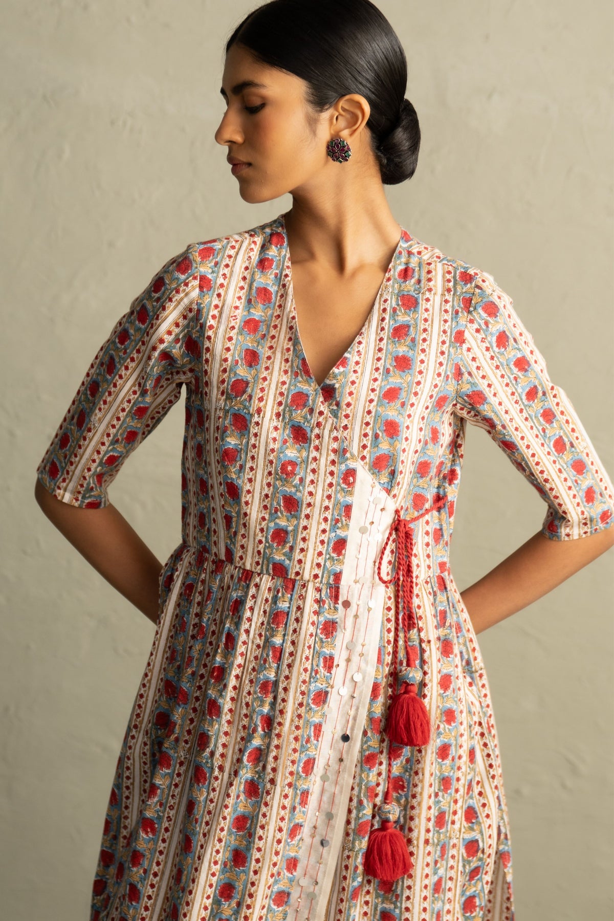 Cream Angrakha Straight Kurta Set